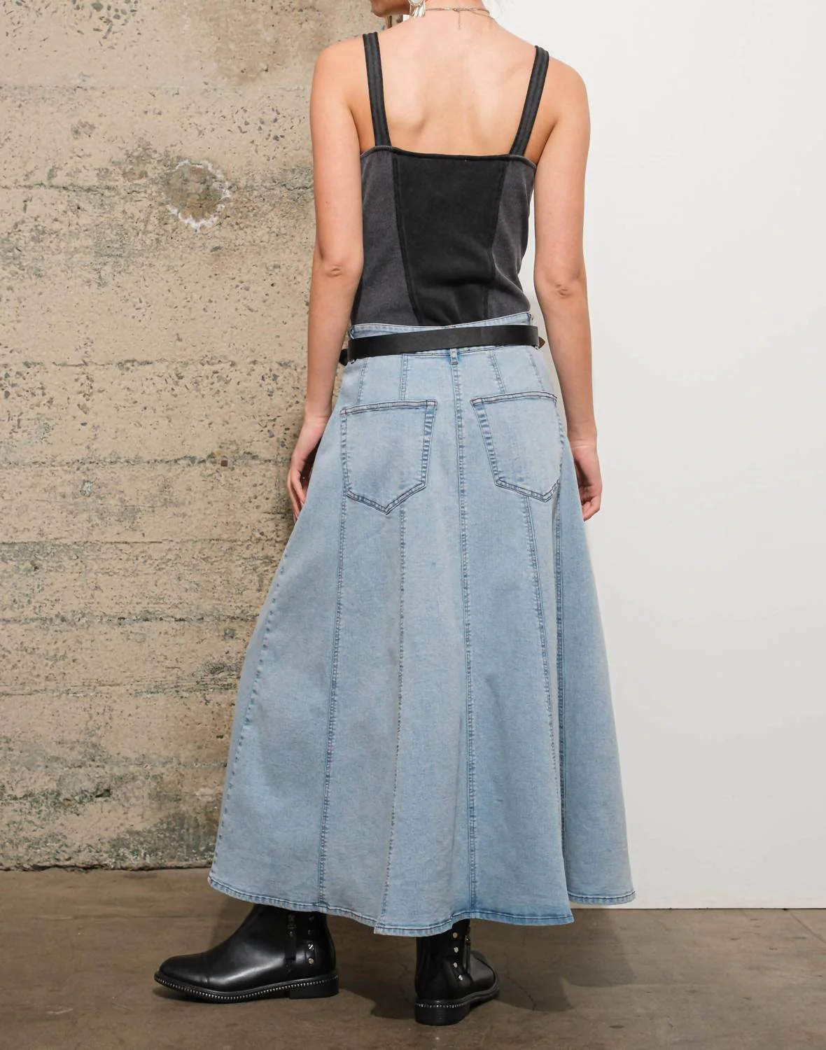 High Waist Vintage Full Long Skirt In Light Wash