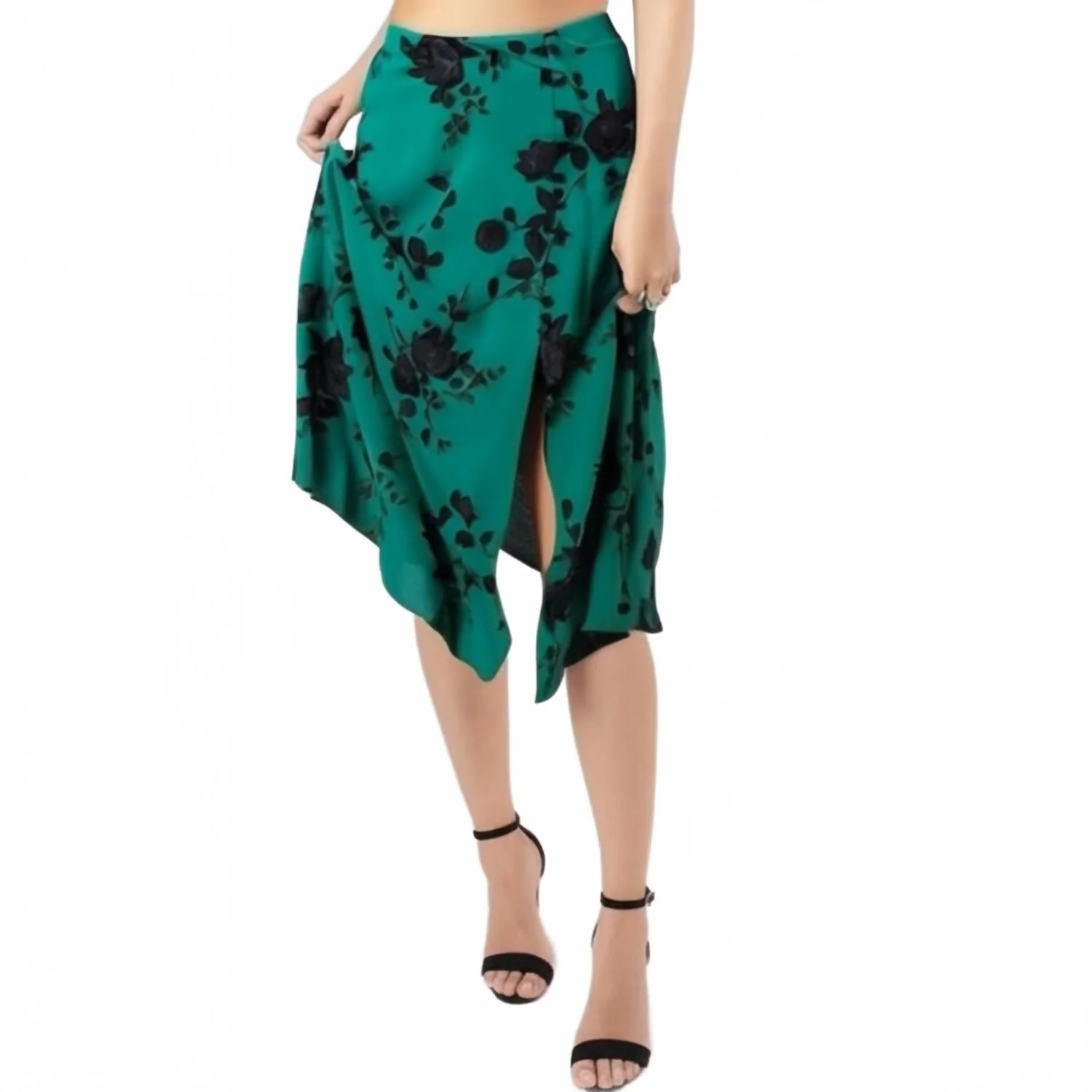 Etta Floral Midi Skirt In Emerald
