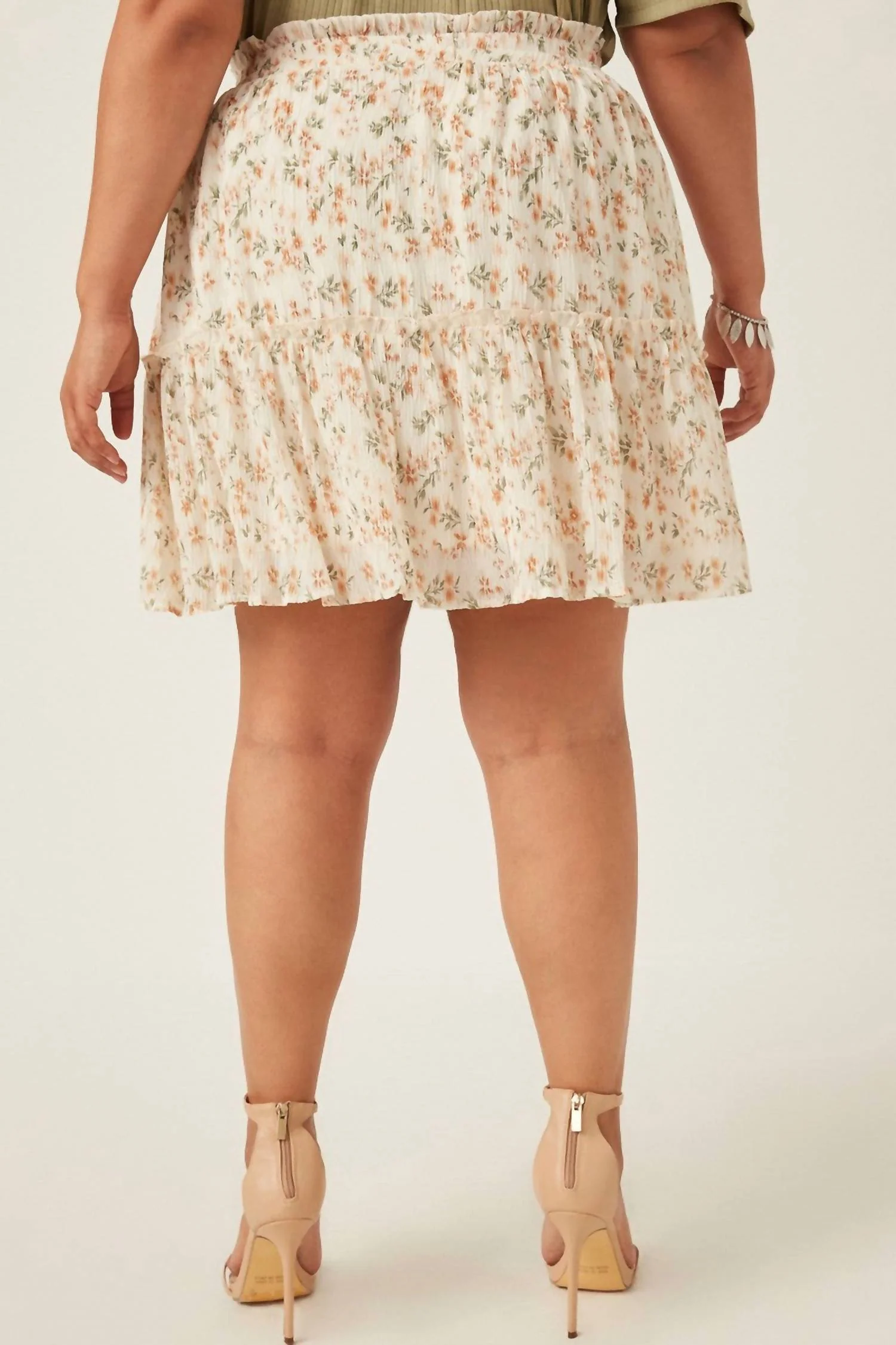 Crinkle Textured Elastic Waist Tiered Skirt - Plus In Ivory