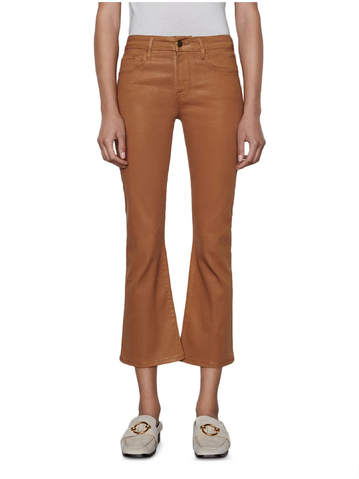 Le Crop Mini Womens Mid-Rise Coated Bootcut Jeans