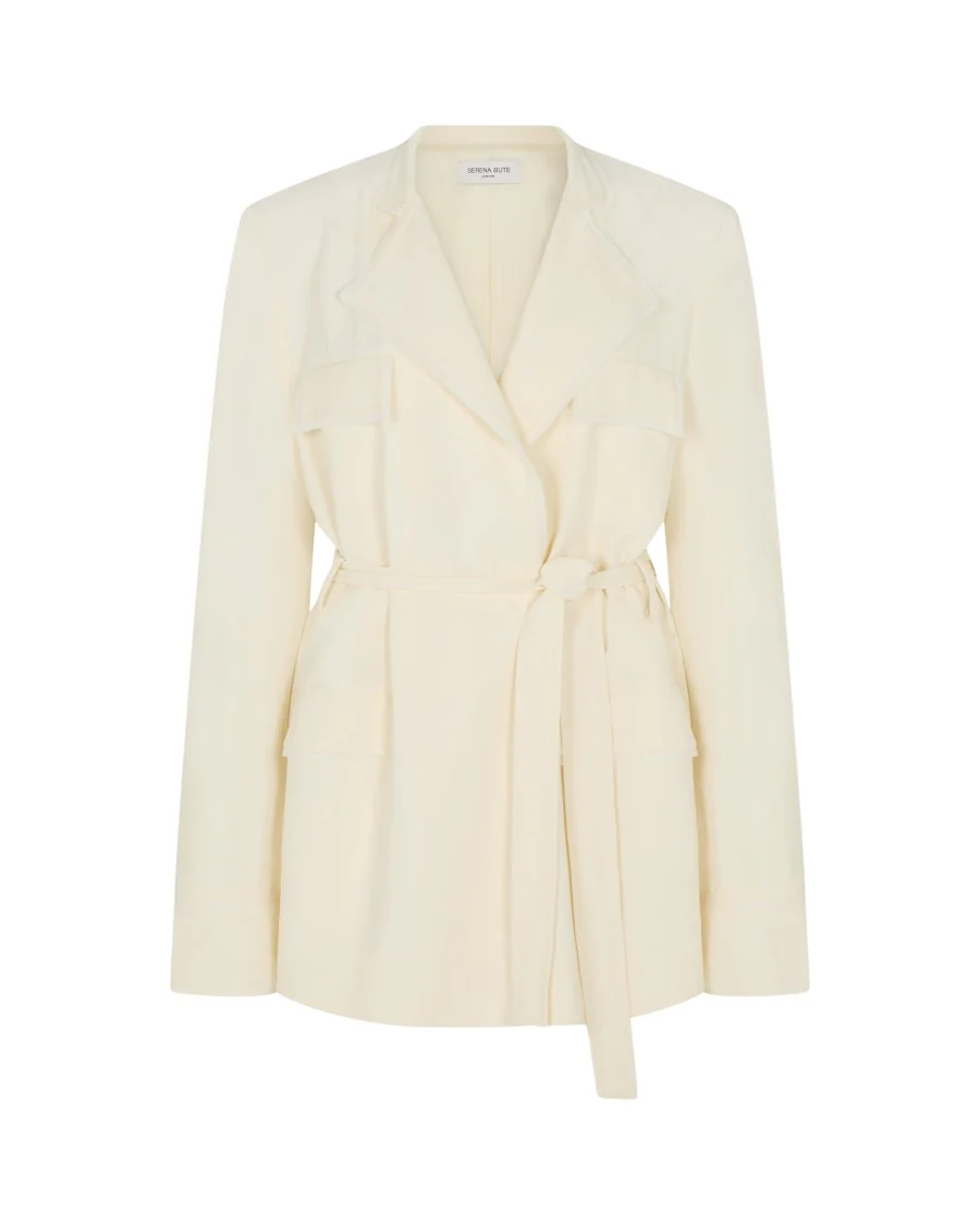 Relaxed Jacket With Georgette Trim - Cream