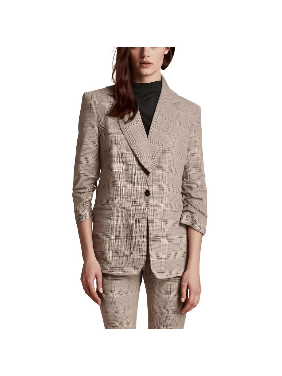 Womens Window Pane Houndstooth One-Button Blazer