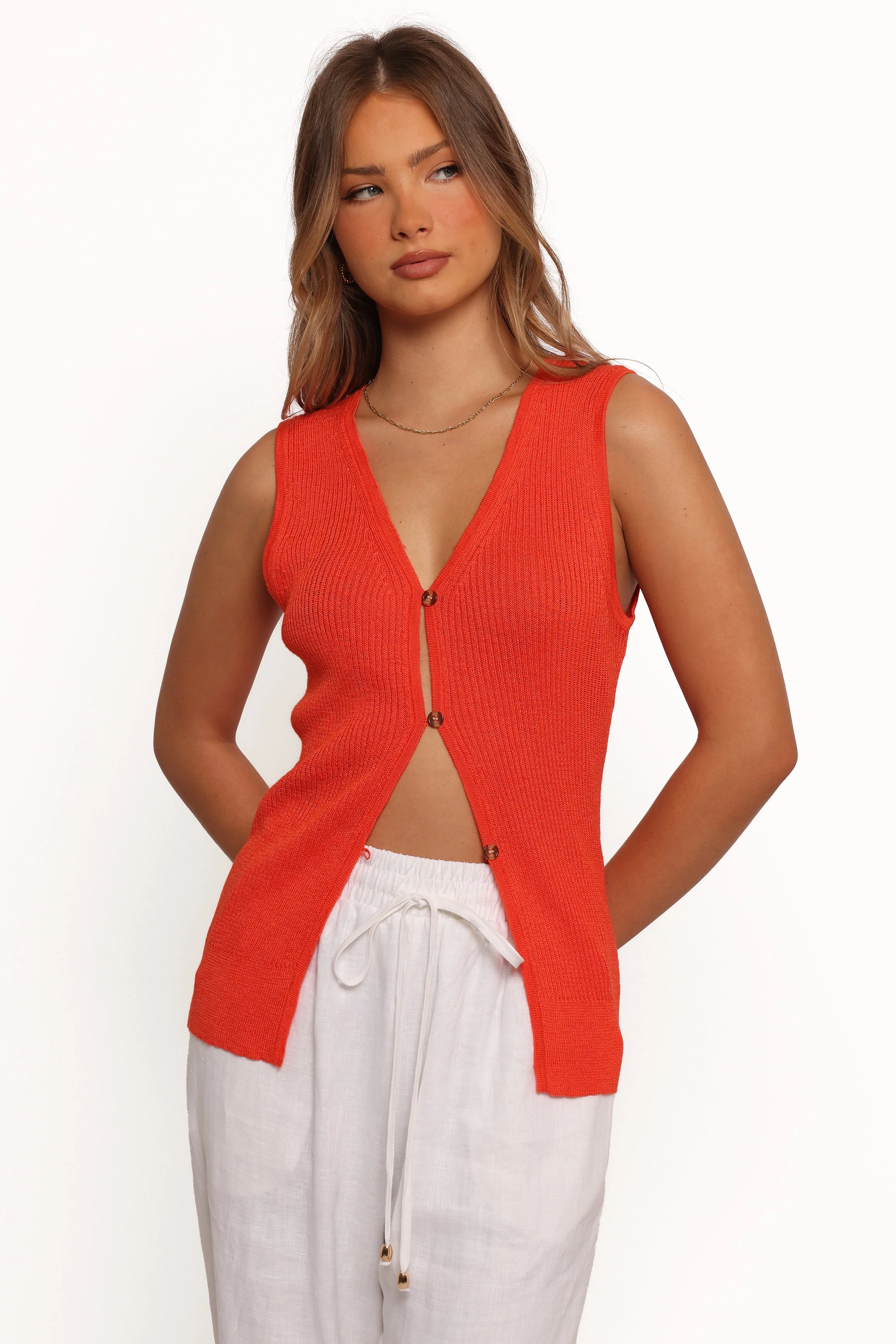 Parma Knit Vest Top - Blood Orange