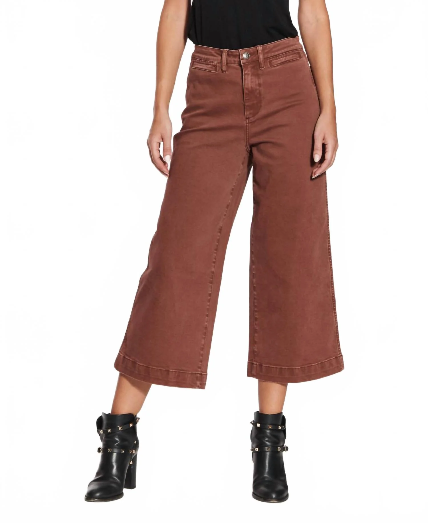 High Rise Clean Wide Leg Crop Jeans In Mocha
