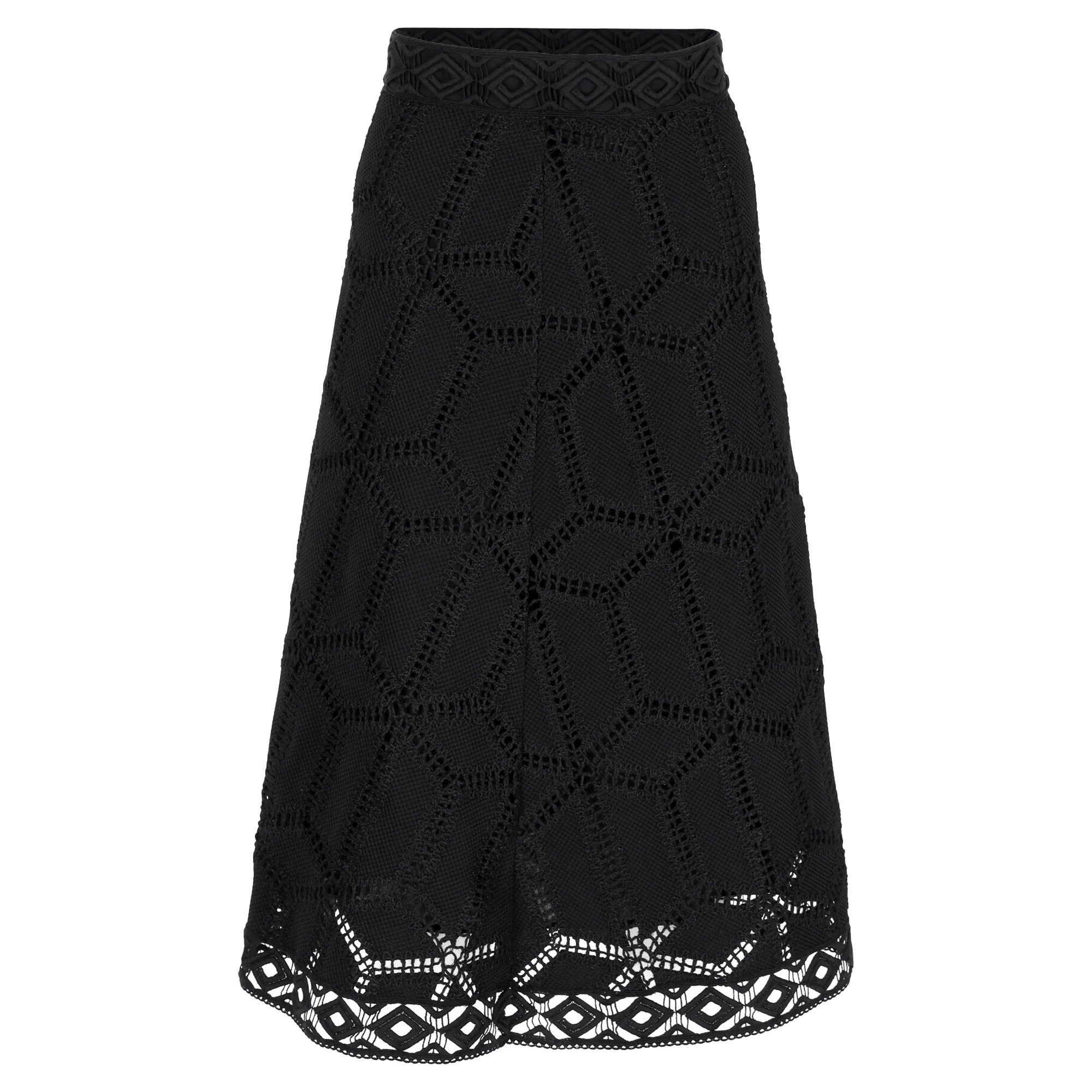 Ba&Sh Embroidered Midi A-Line Skirt in Black Polyester