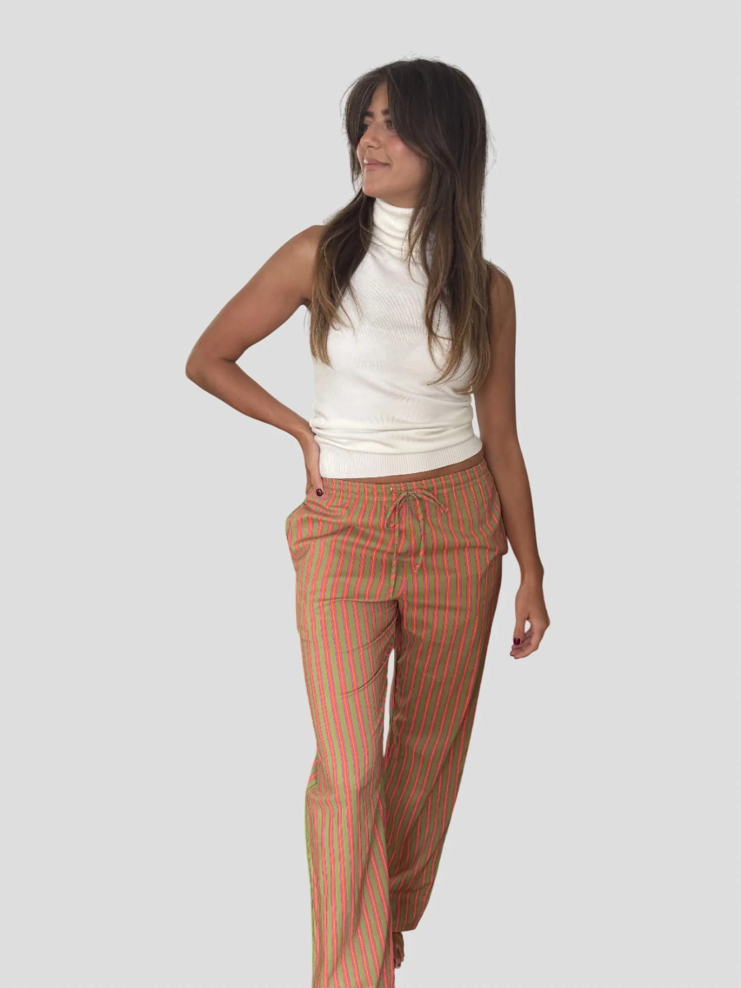 Goldie Striped Cotton Pants In Pink