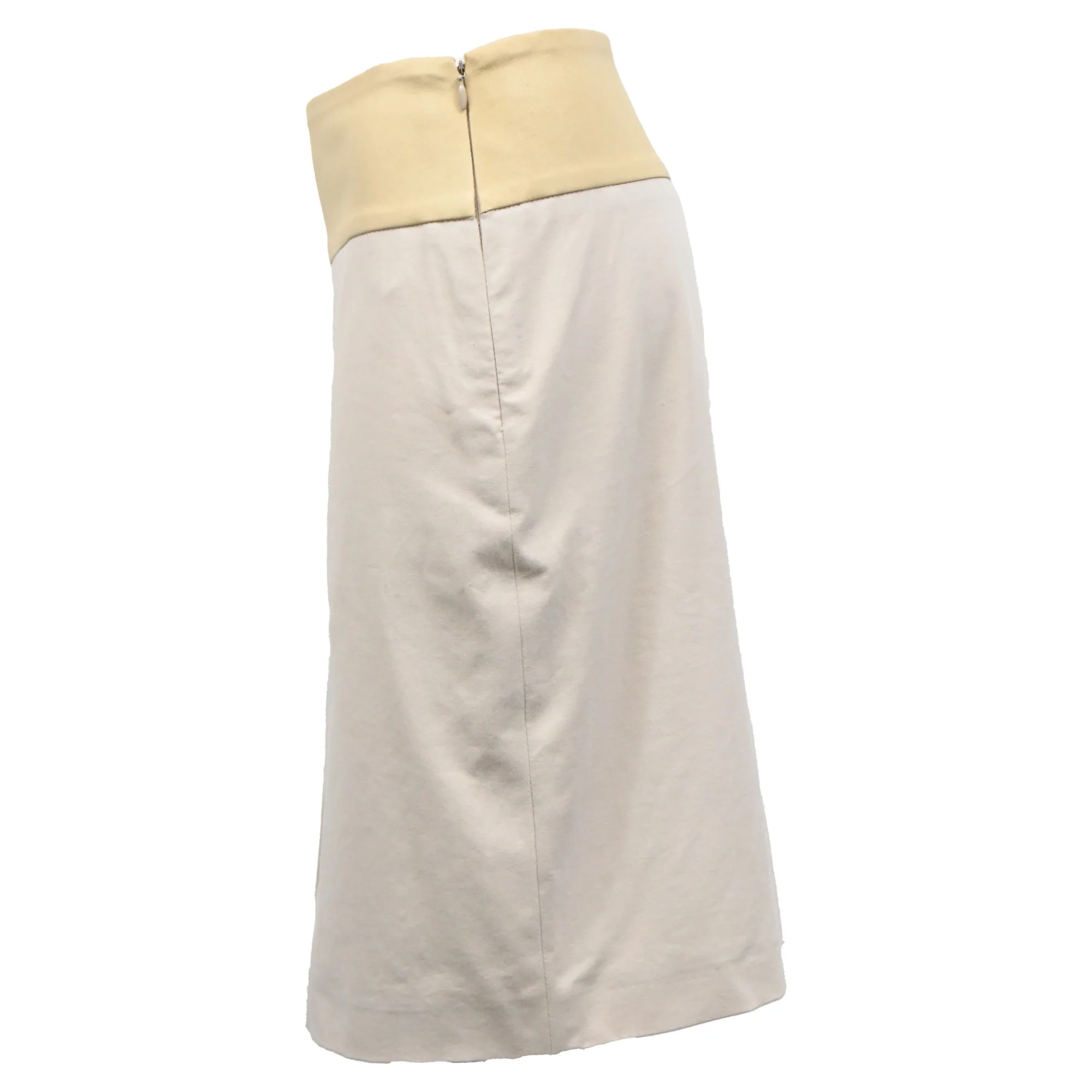 Brunello Cucinelli Leather Trim Embellishment Knee-Length Skirt in Cream Cotton