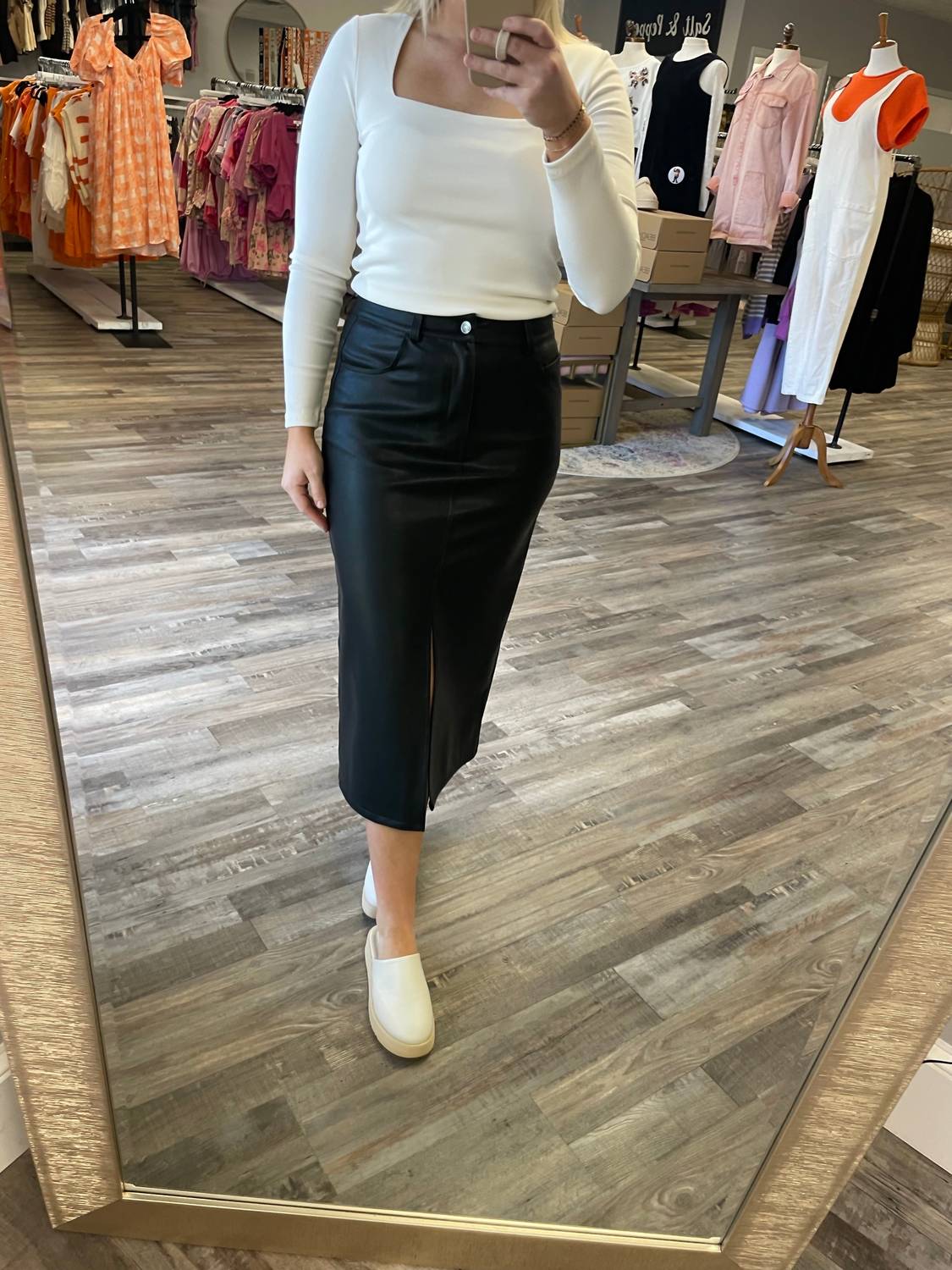 Leather Midi Skirt In Black