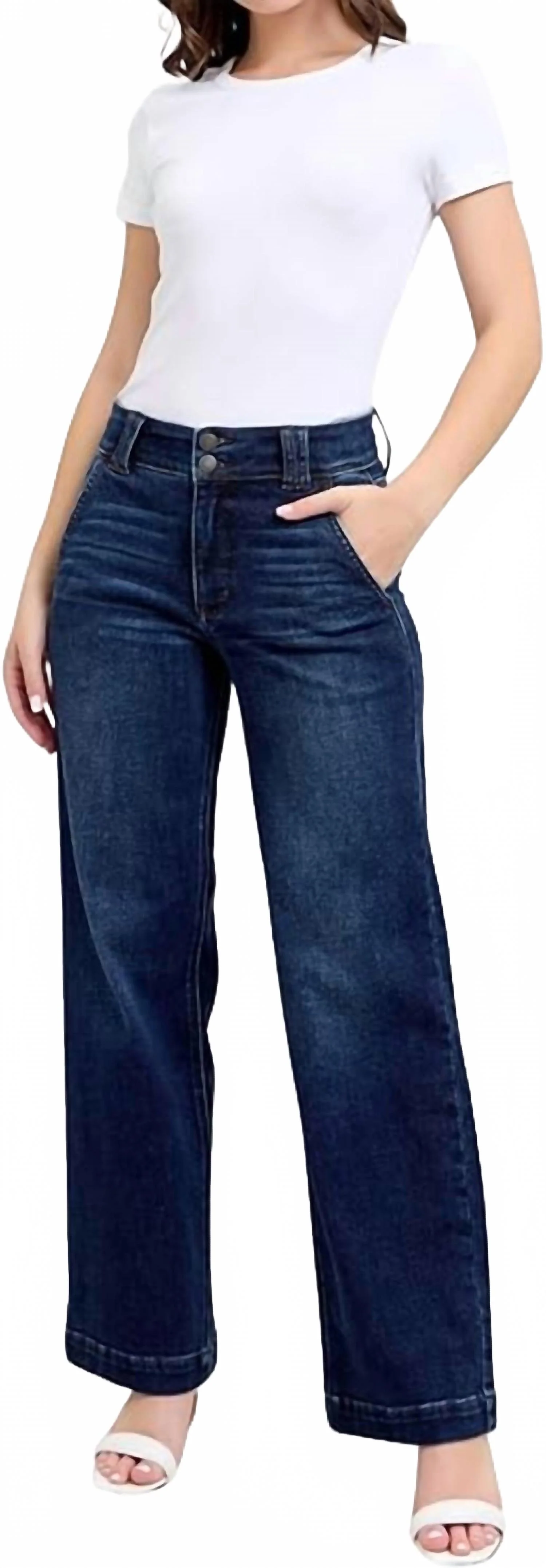 High Waist Wide Leg Jeans In Dark Blue