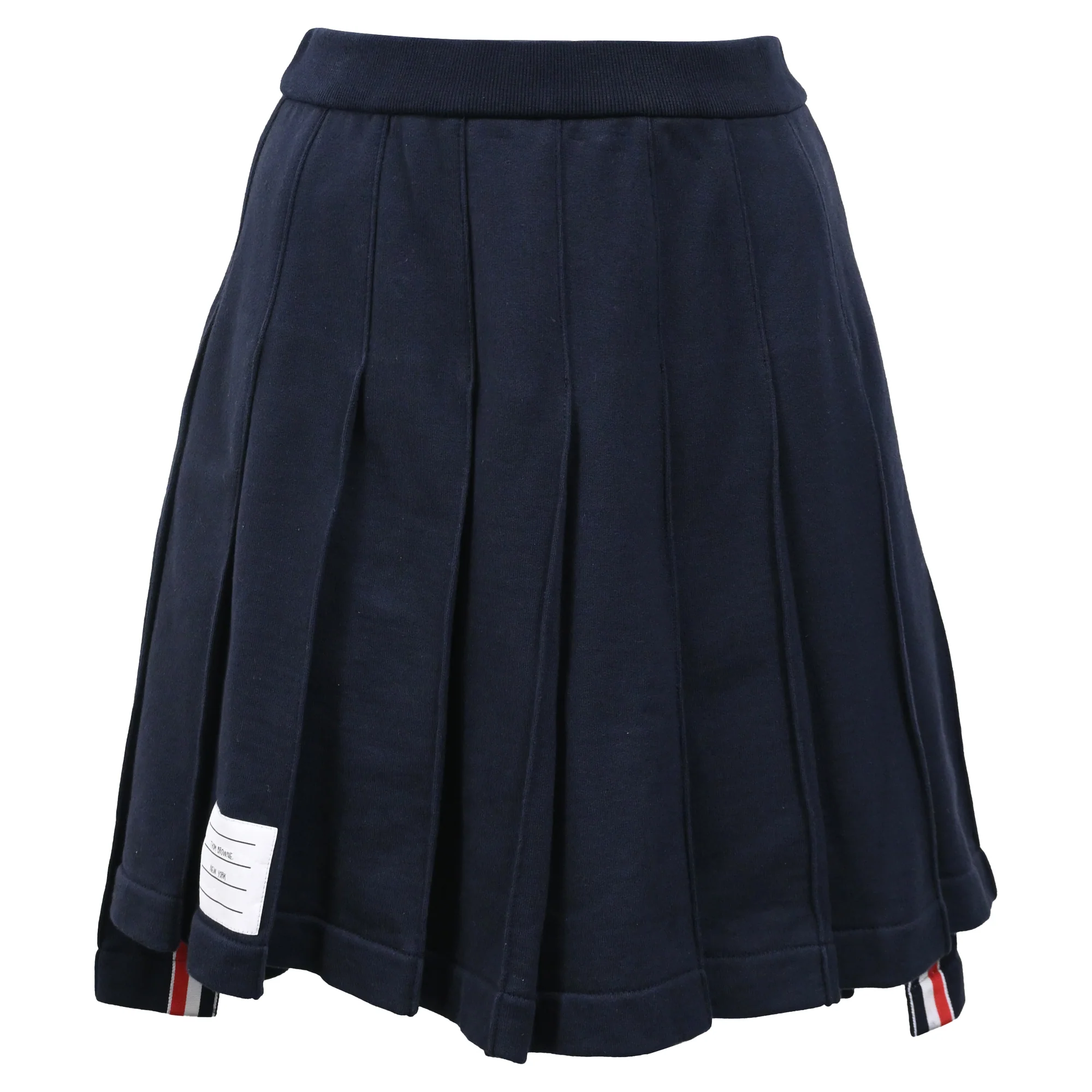 Thom Browne Classic Loopback Pleated Mini Skirt in Navy Blue Cotton