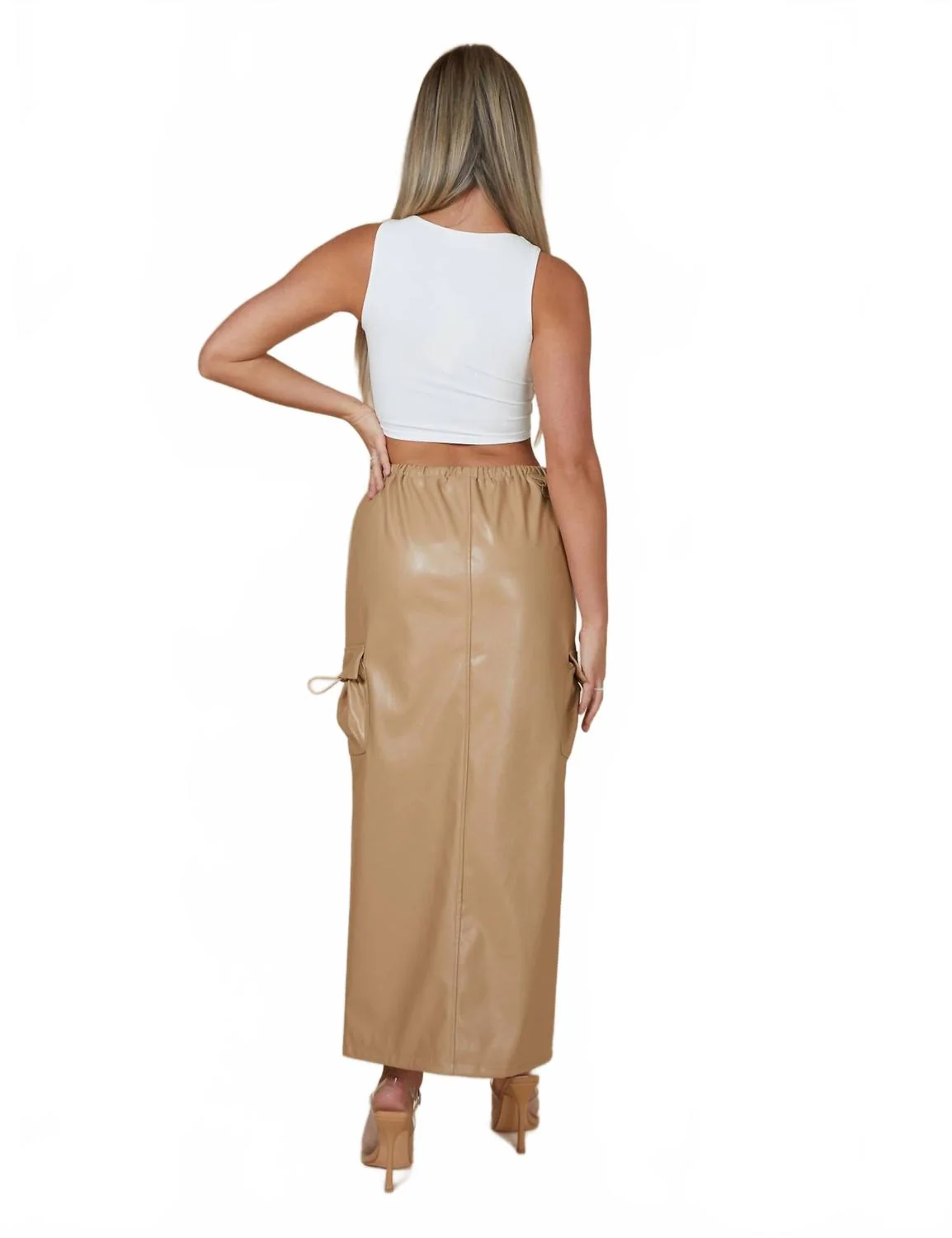 Corrie Leather Pocket Detail Cargo Maxi Skirt In Brown