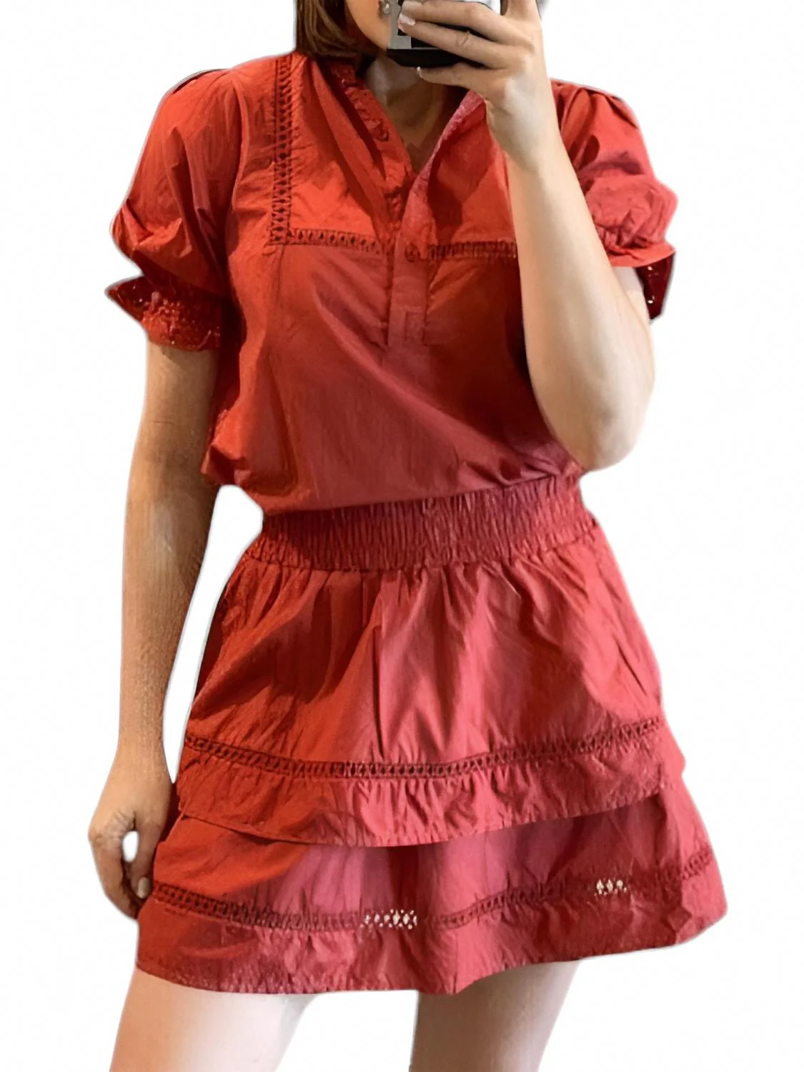 Eyelet Insert Skirt In Brick