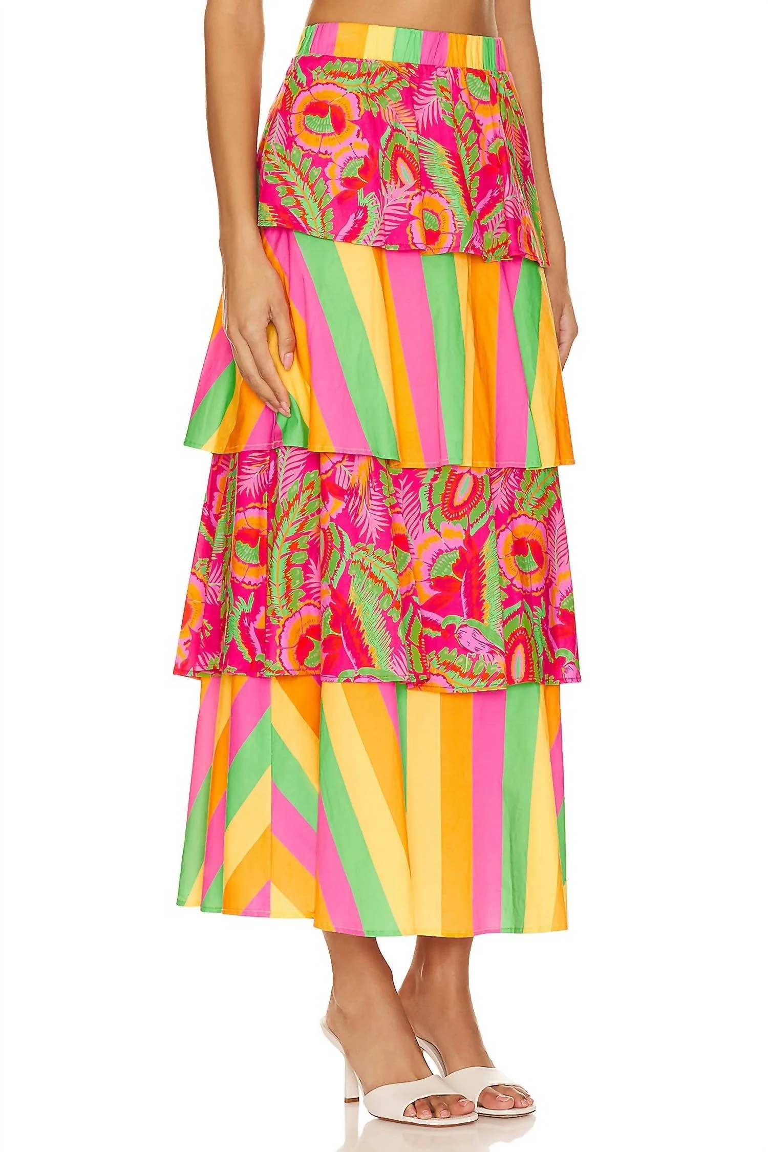 Full Swing Midi Skirt In Neon Stripe