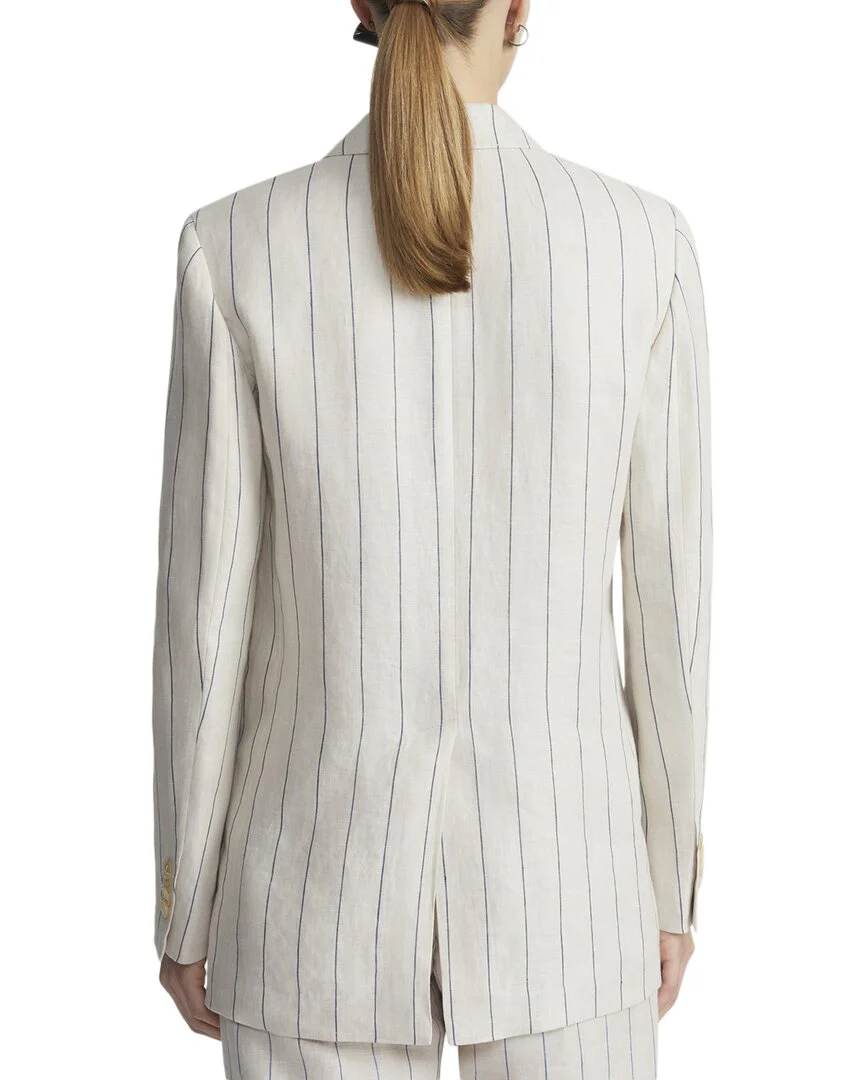 Lafayette 148 New York Peak Lapel Flap Pocket Linen Blazer
