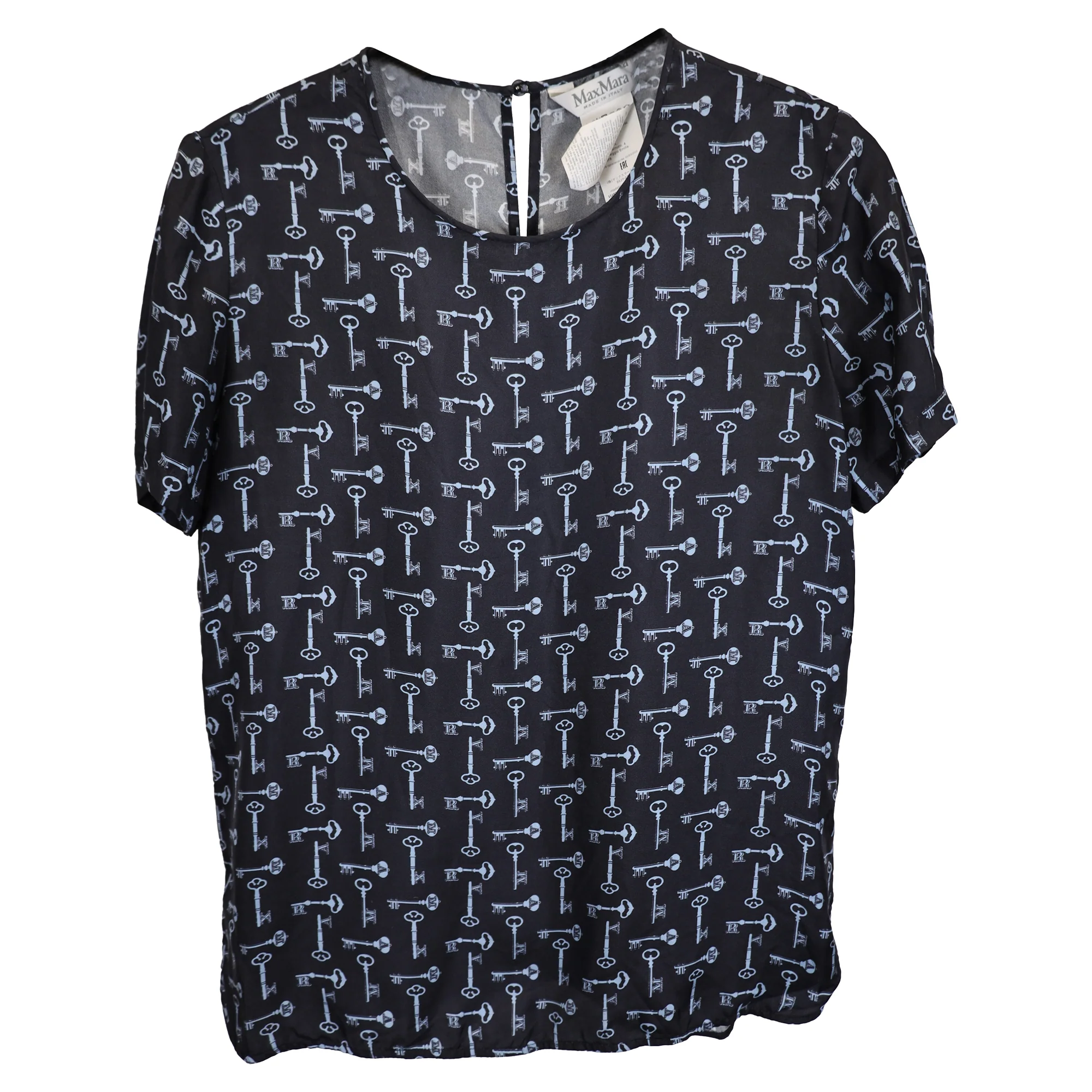Max Mara Golf Key Printed T-Shirt in navy Blue Silk