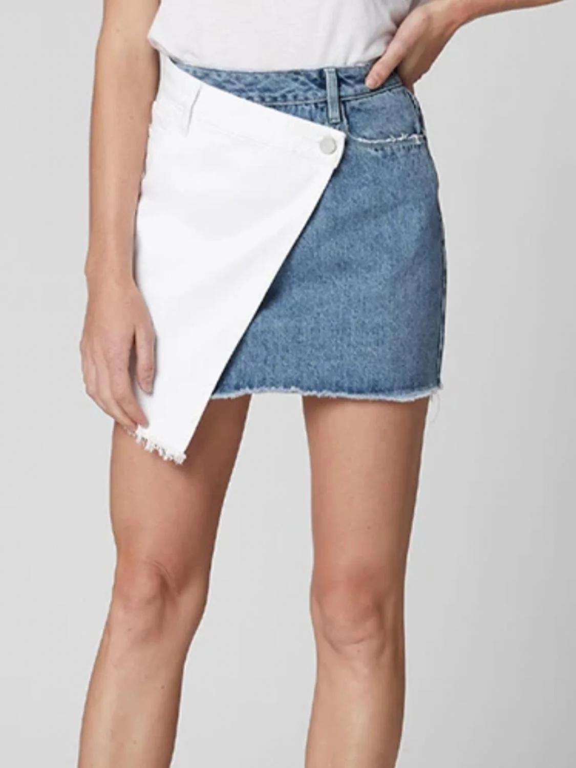 Side By Side Asymmetrical Mini Skirt In Medium Indigo