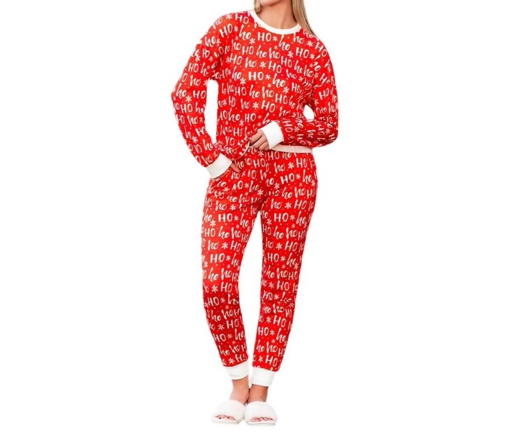 Ho Ho Ho Pajama Set In Red