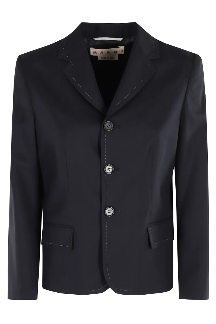Classic Blue Wool Jacket With Signature Stitching