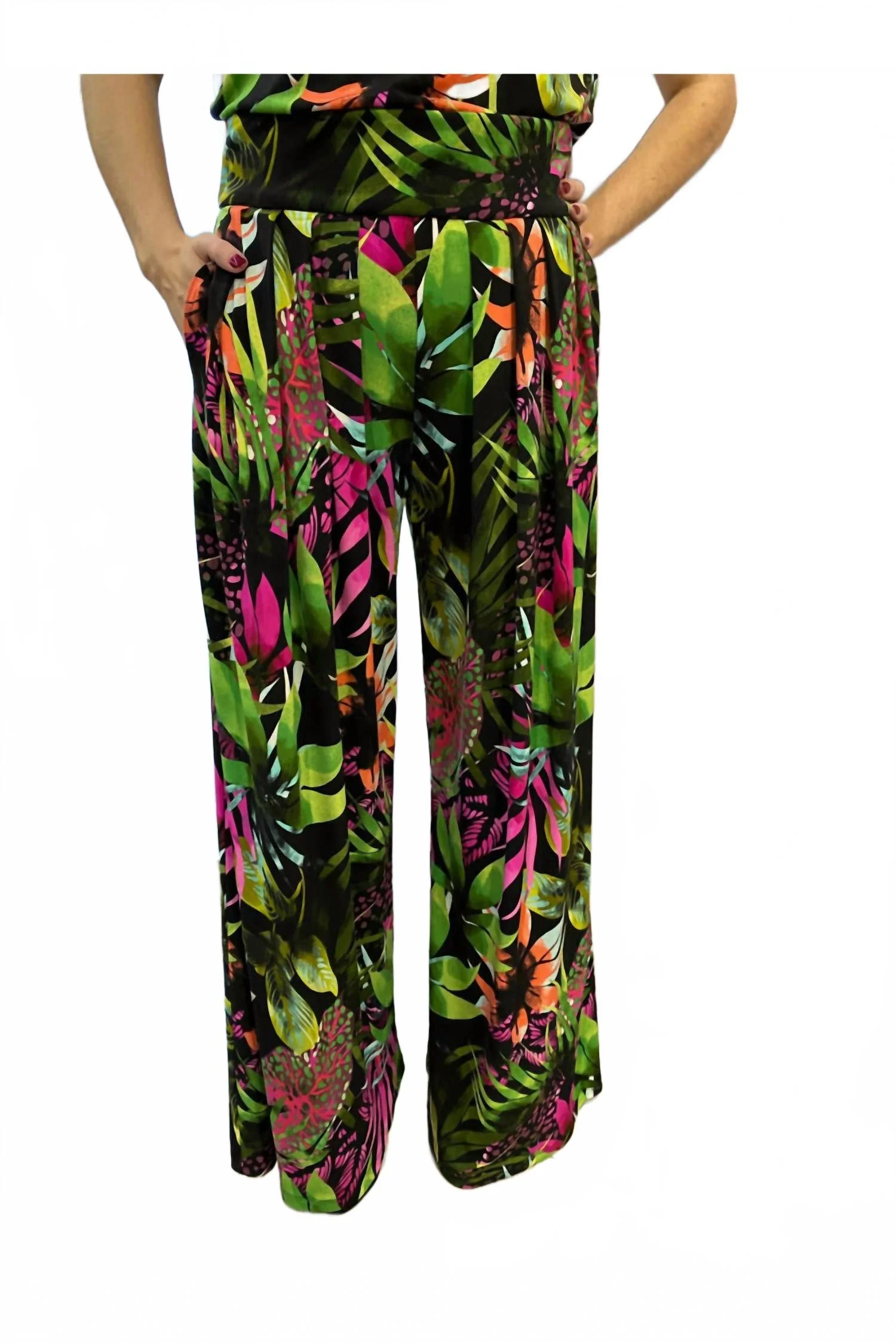 Knit Pant In Green Fushia