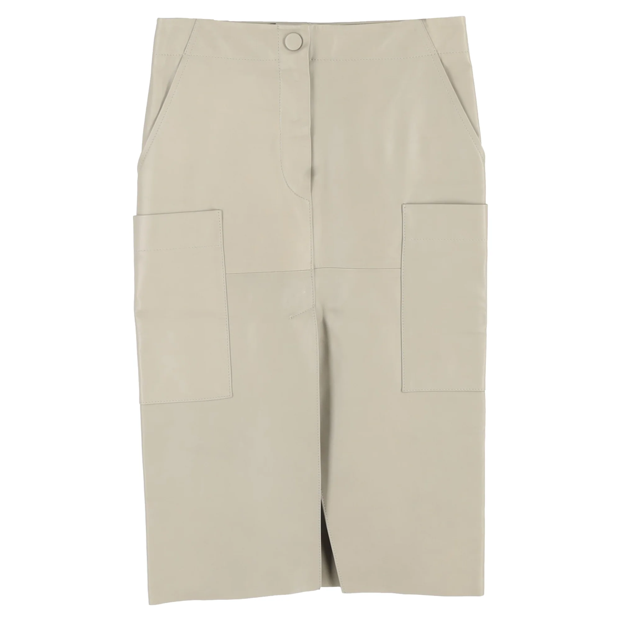 Petar Petrov Front Slit Midi Skirt with Pockets in Beige Leather