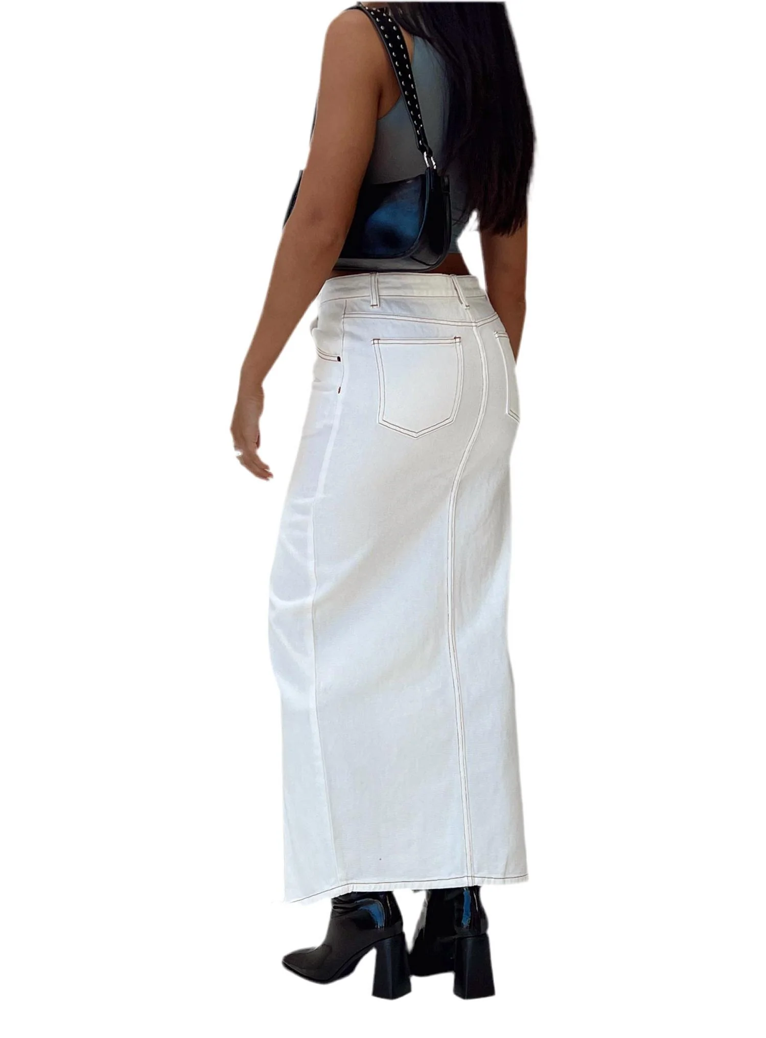 Barbie Split Denim Skirt In White