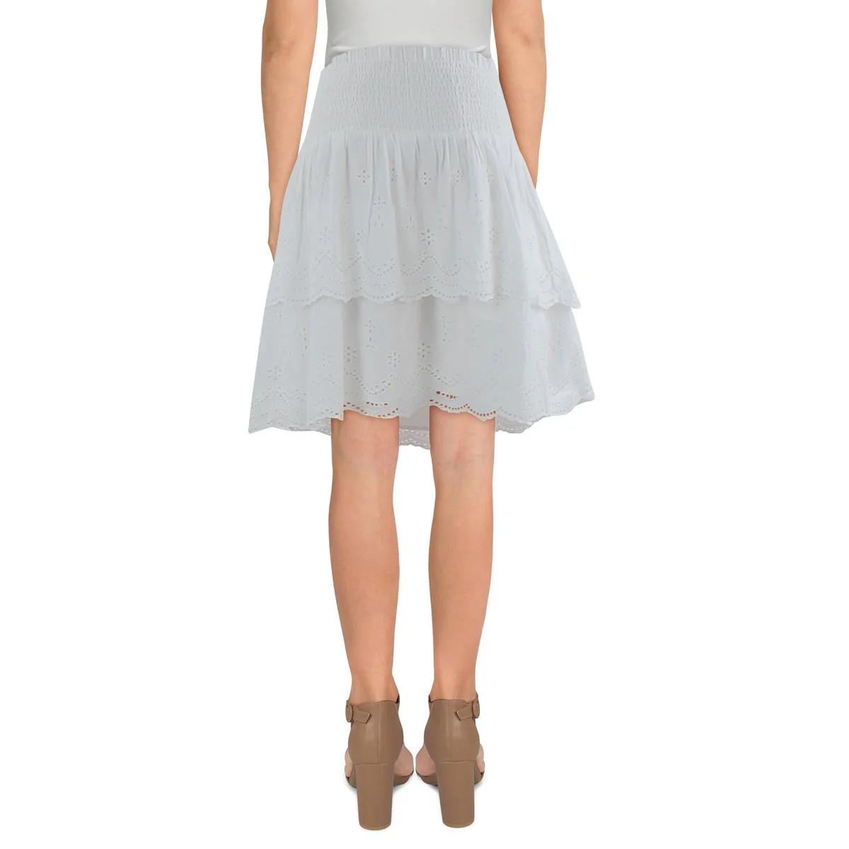 Womens Smocked Tiered Mini Skirt