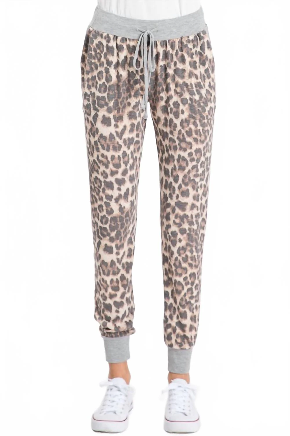 Animal Print Joggers In Brown