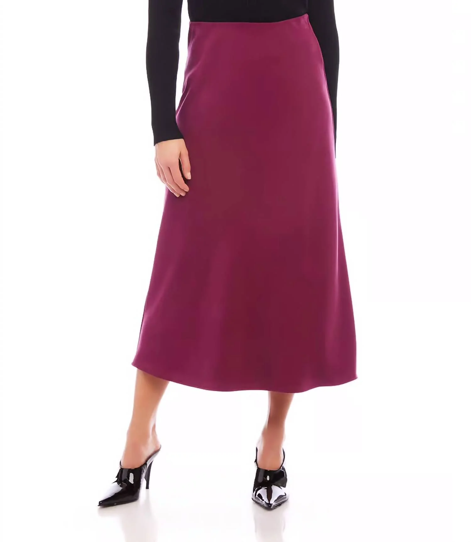 Bias Cut Midi Skirt In Wine
