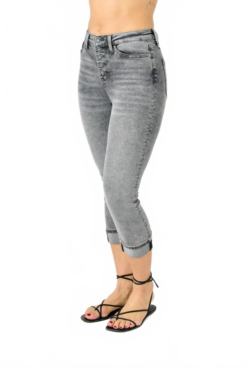 Cuffed Capri Pants In Gray