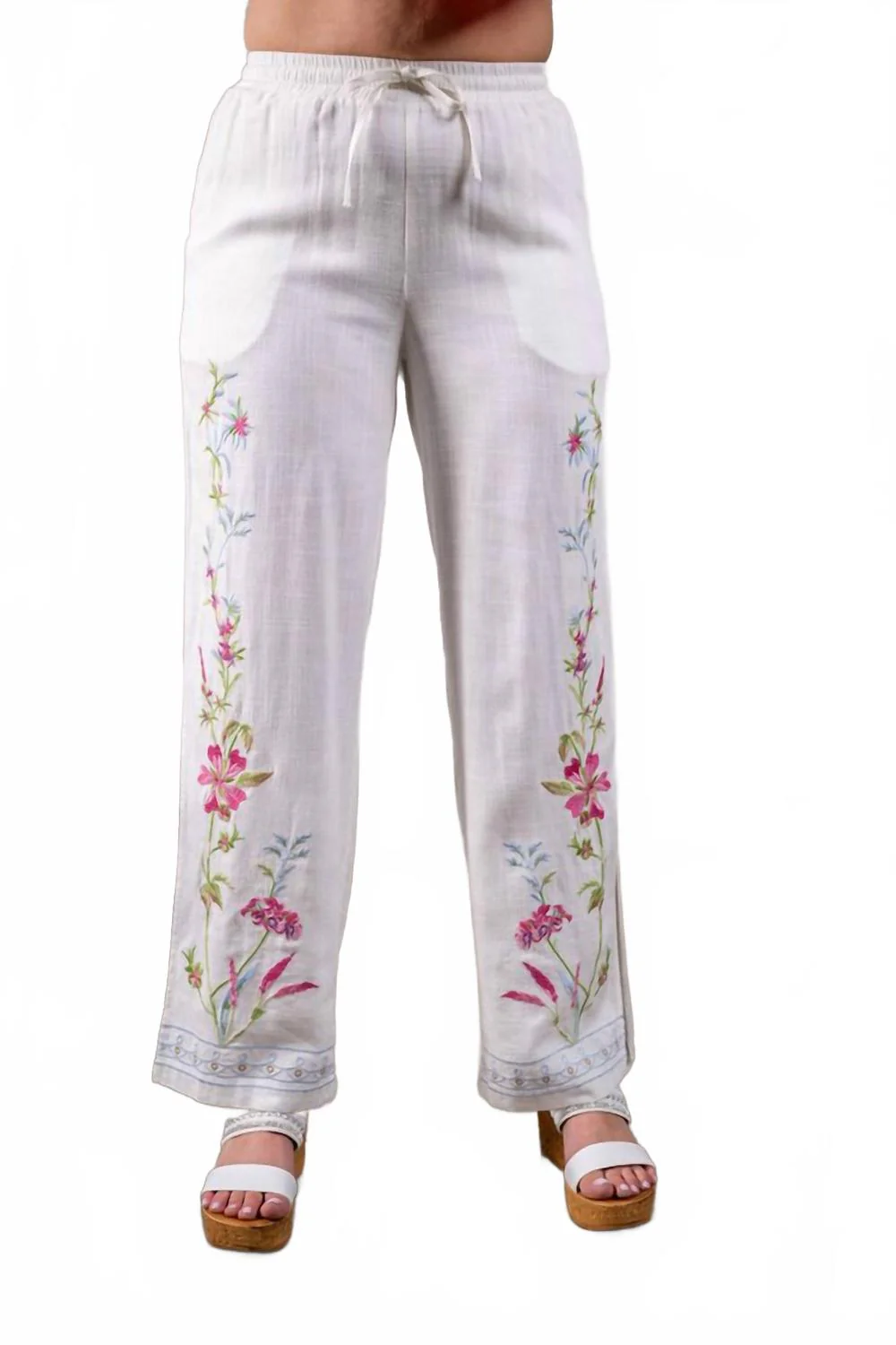 Women's Embroidered Split Leg Pant In White