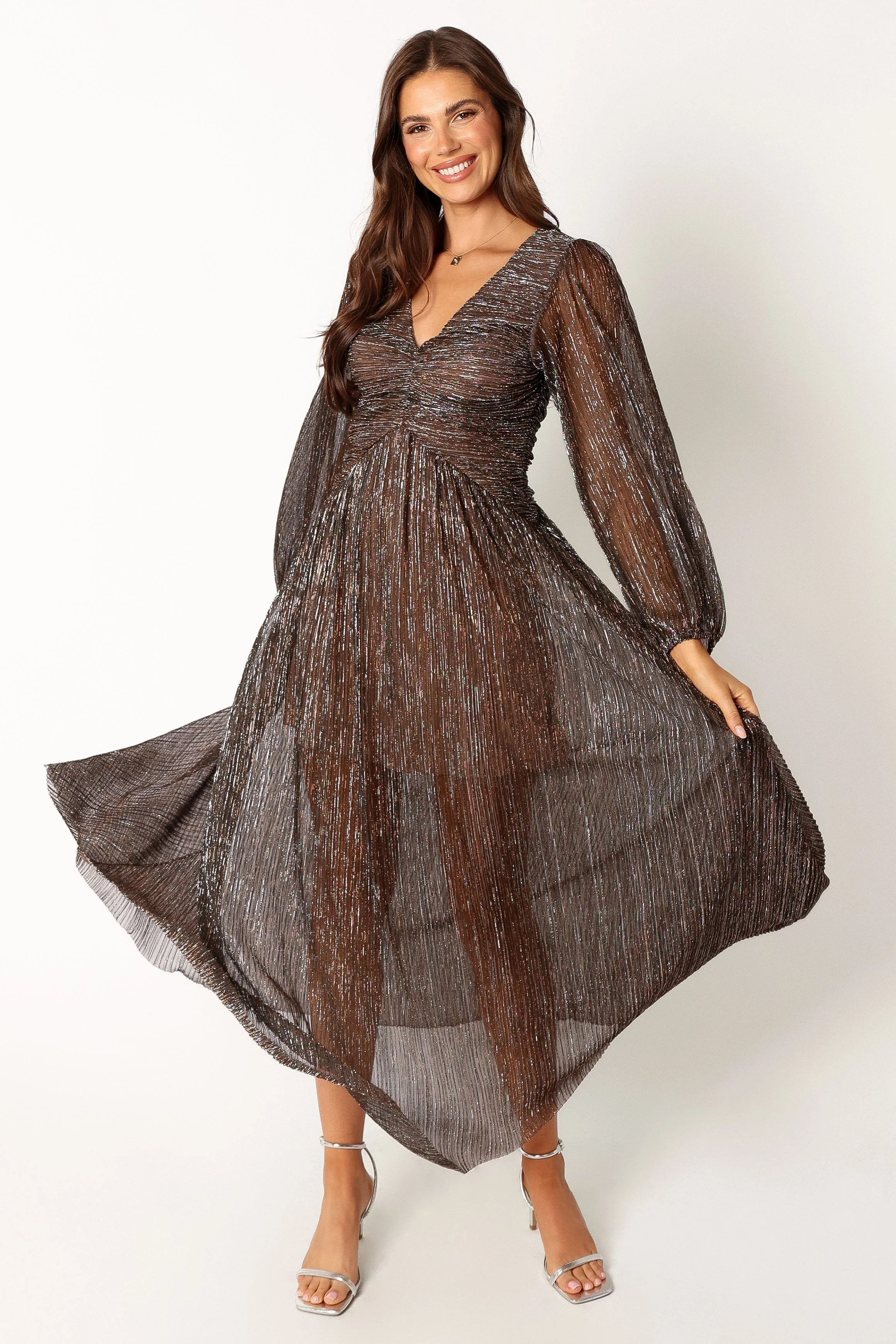 Lustre Long Sleeve Midi Dress - Bronze