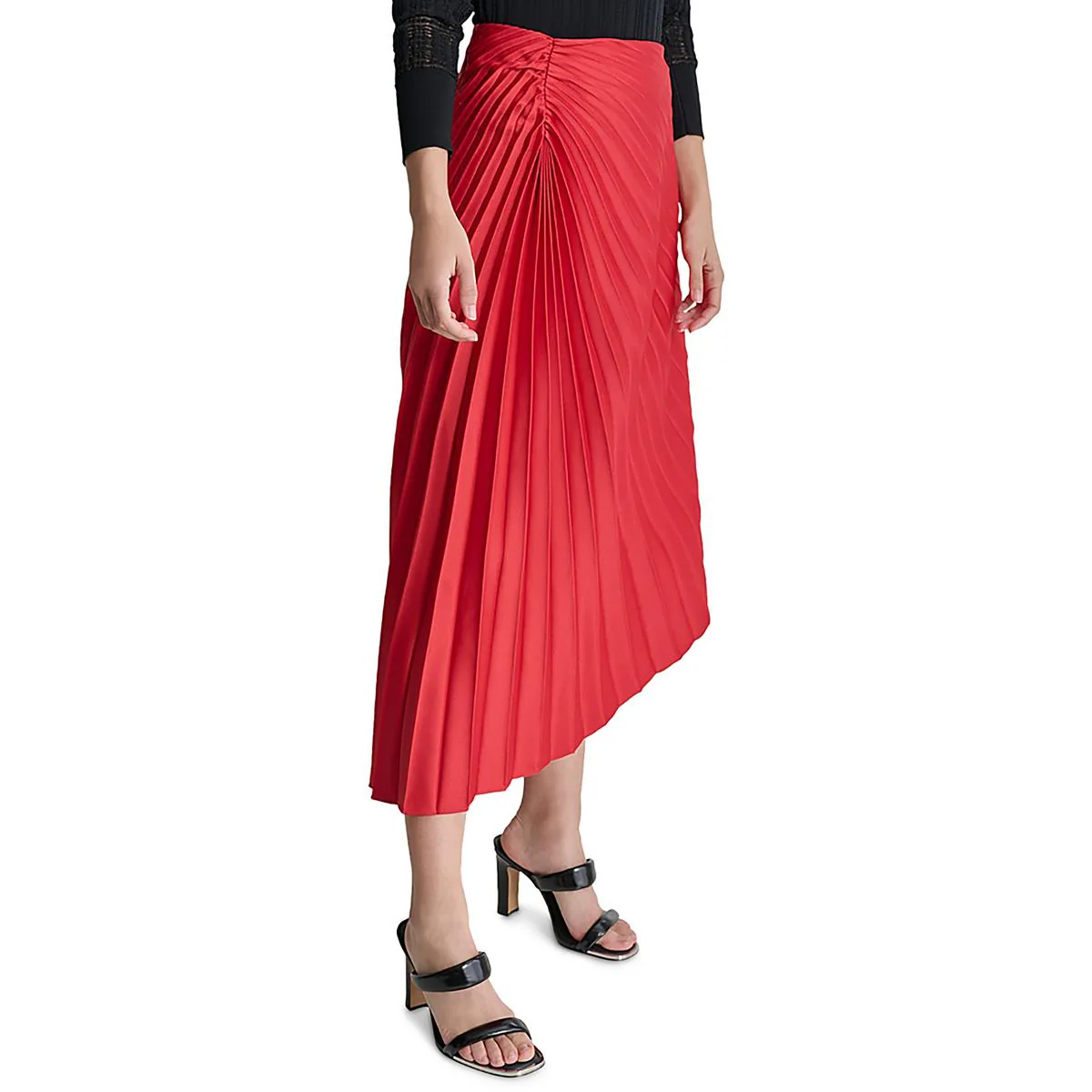 Womens Asymmetric Satin Midi Skirt