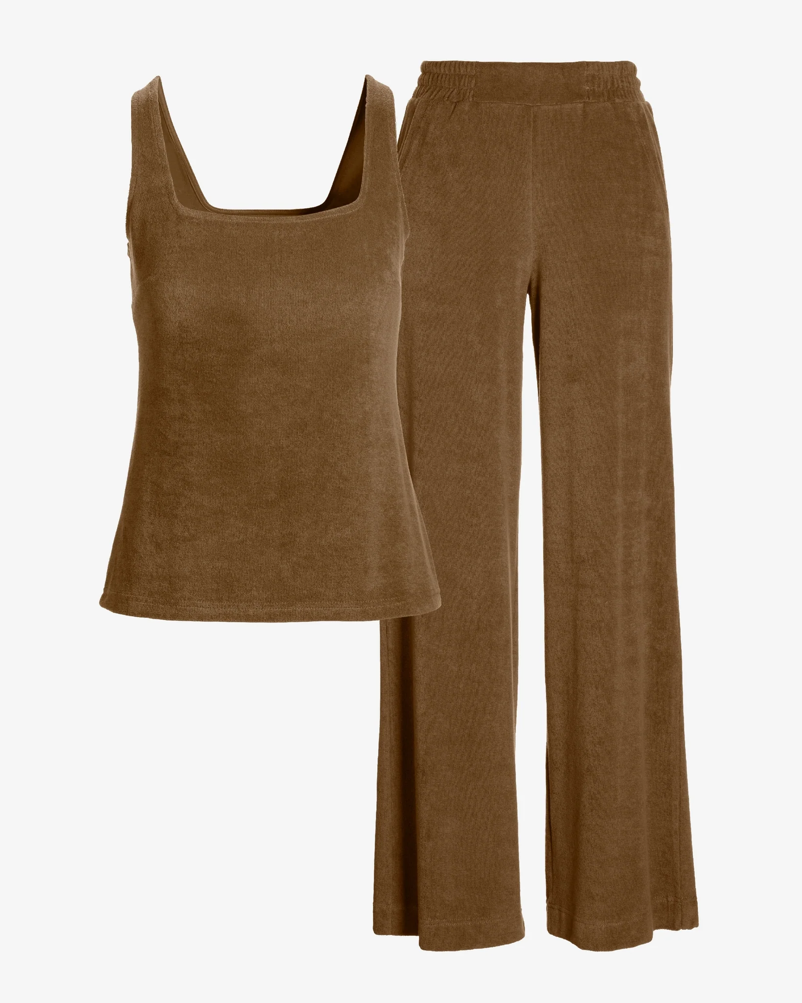 Beach Terry Square Neck and Wide Leg Pant Set Toasted Coconut