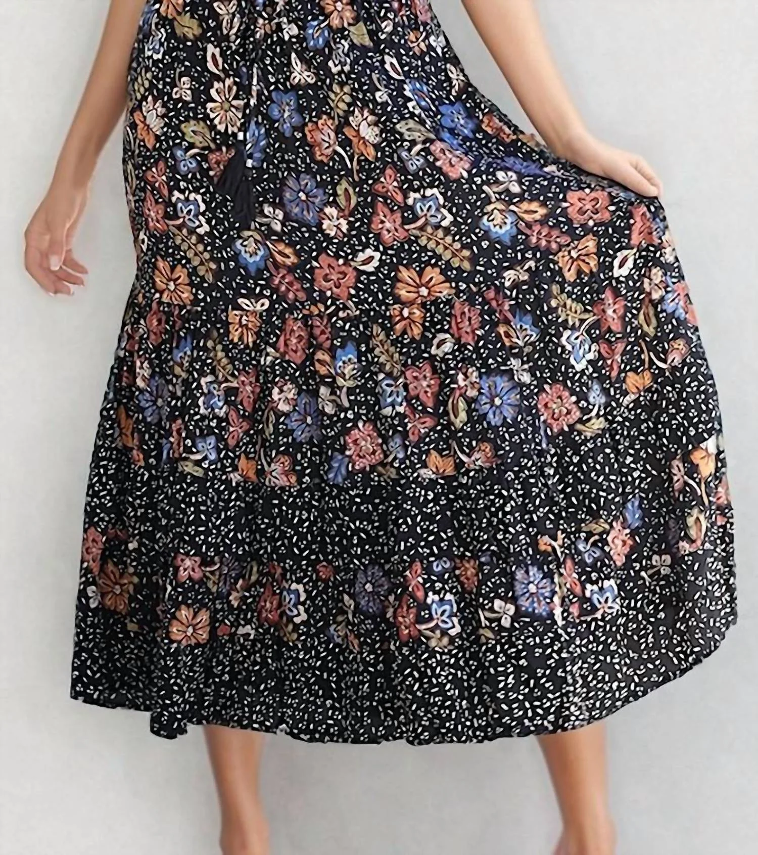 Rowan Tiered Maxi Skirt In Black Multi