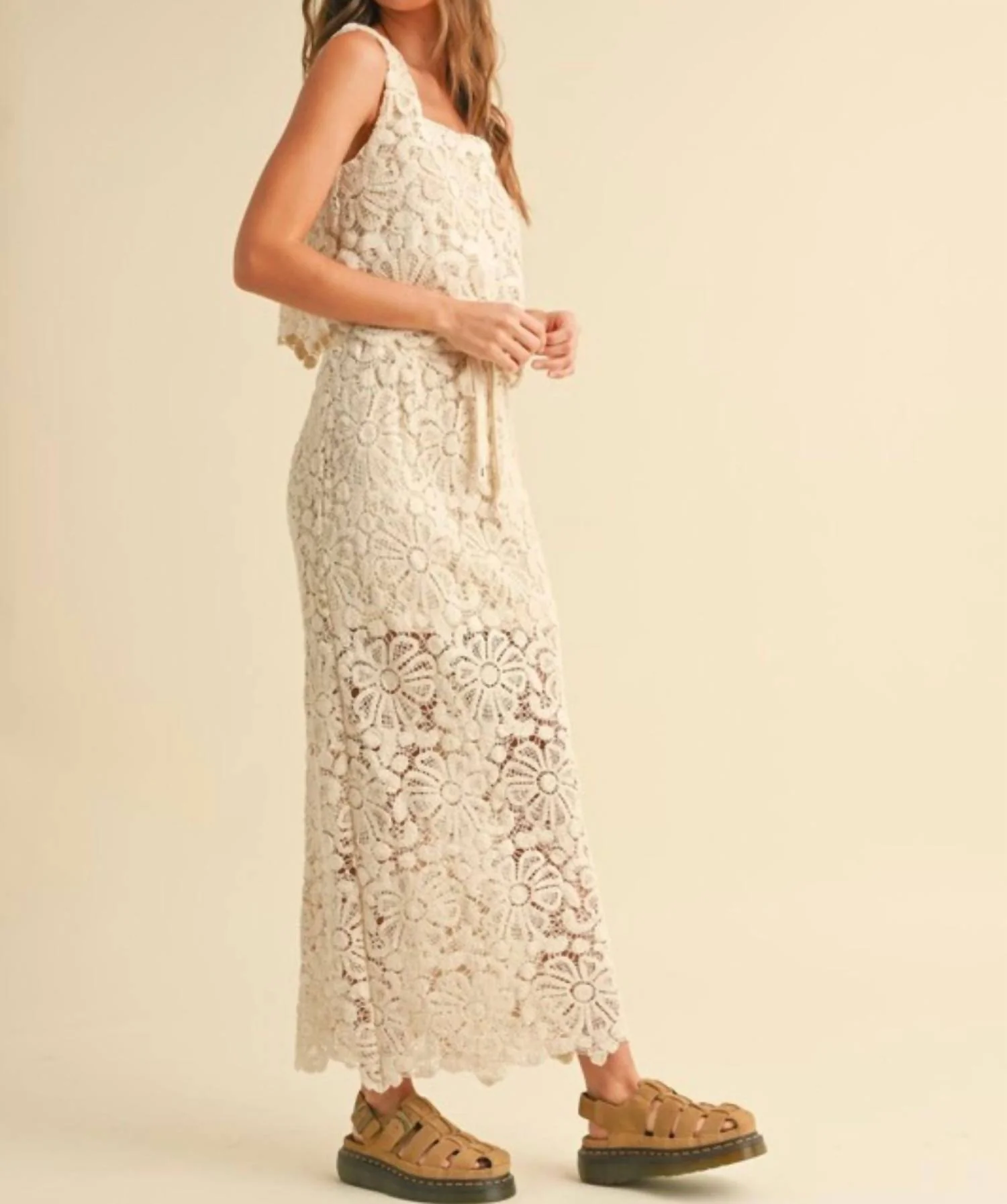 Sweet Melody Crochet Skirt In Beige