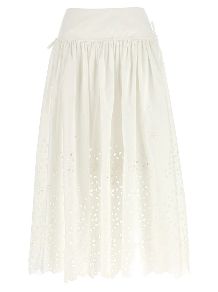 'White Cotton Embroidered Midi' Skirt