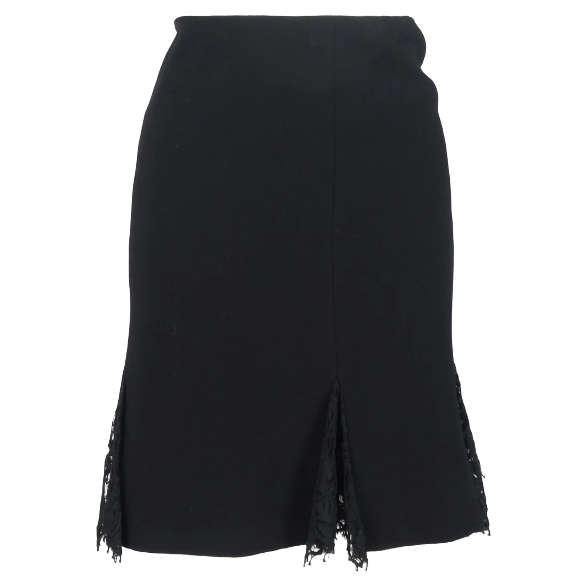 Oscar de la Renta Knee Length Skirt with Lace Detail in Black Wool