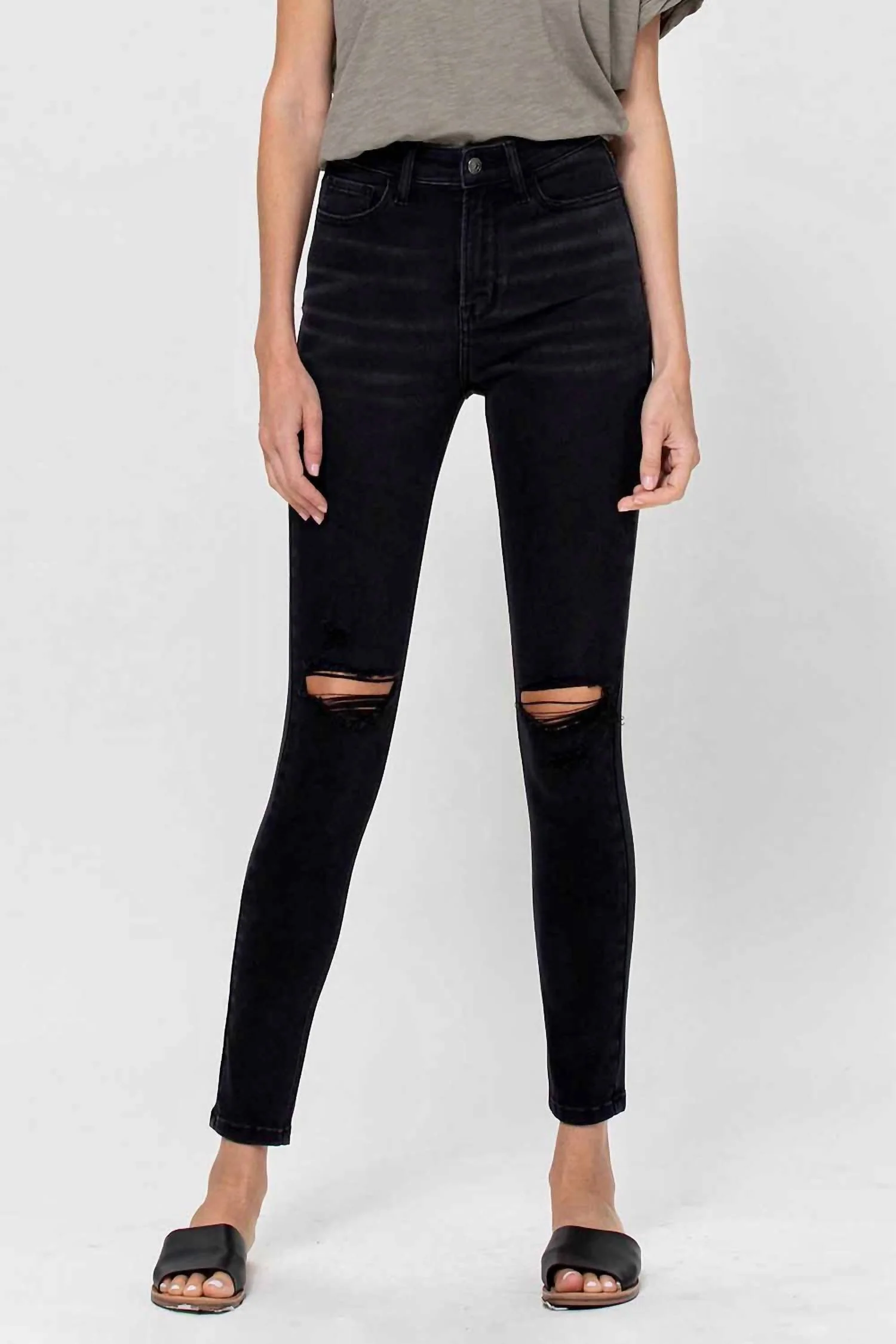High Rise Skinny Stretch Jeans In Black