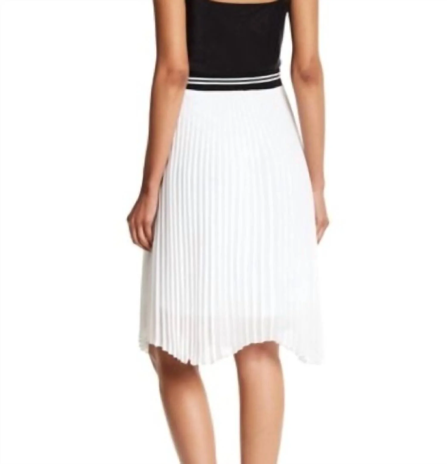 Sheer Uneven Hem Pleated Midi Skirt In White