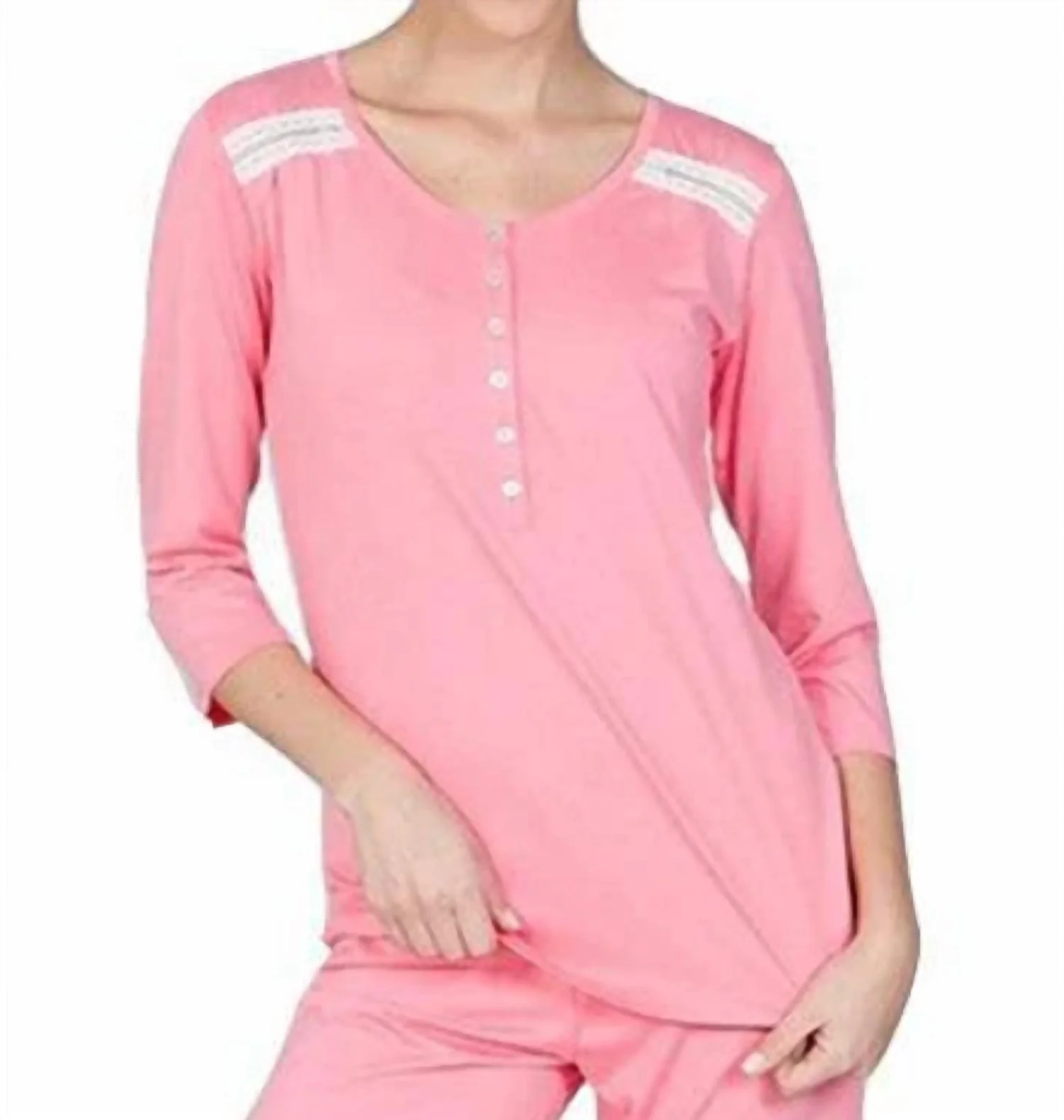 Misha Elbow Sleeve Pullover Top Pajama Set In Papaya
