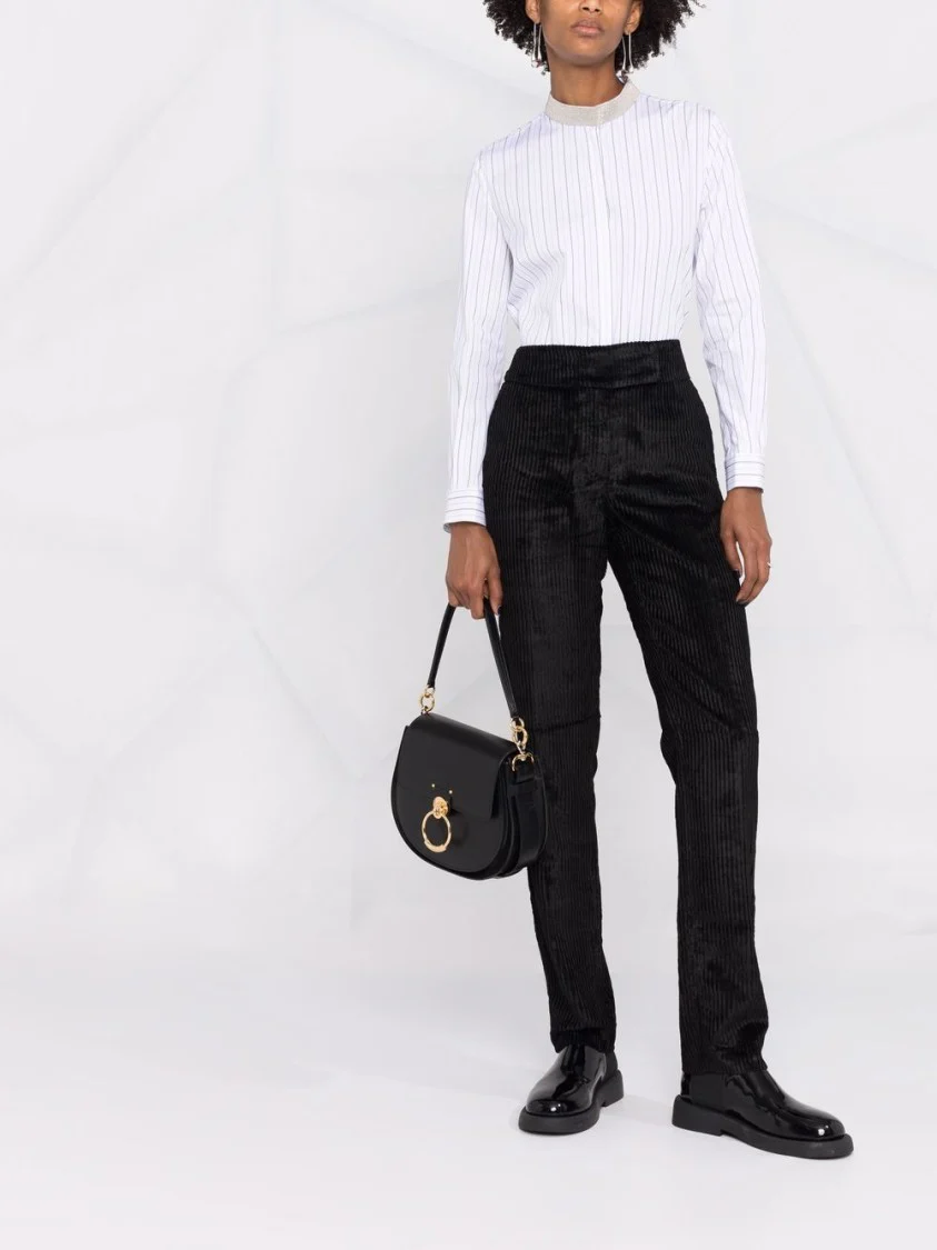 Slim Fit Black Striped Trousers
