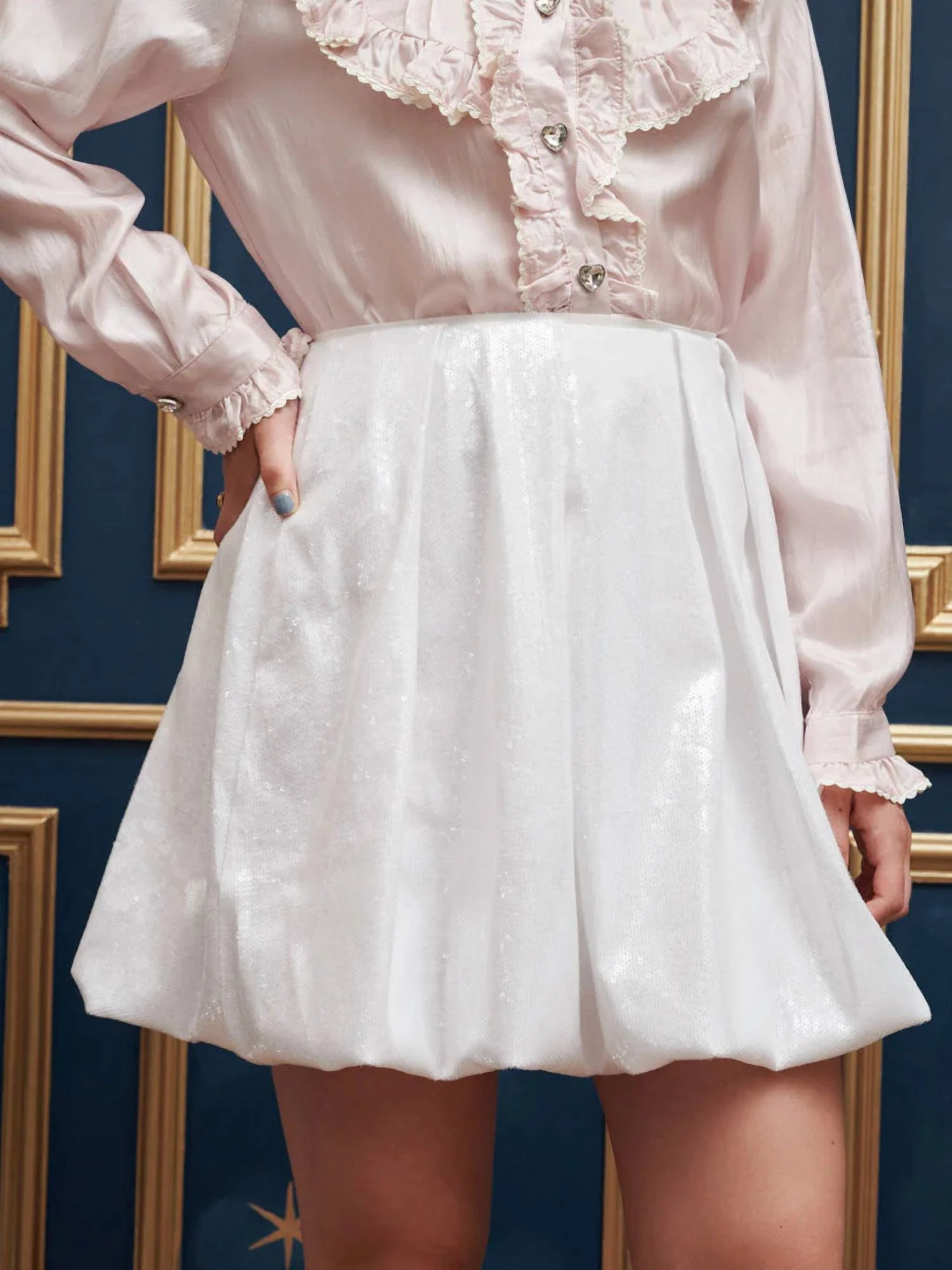 Glass Sequin Bubble Skirt In Ivory