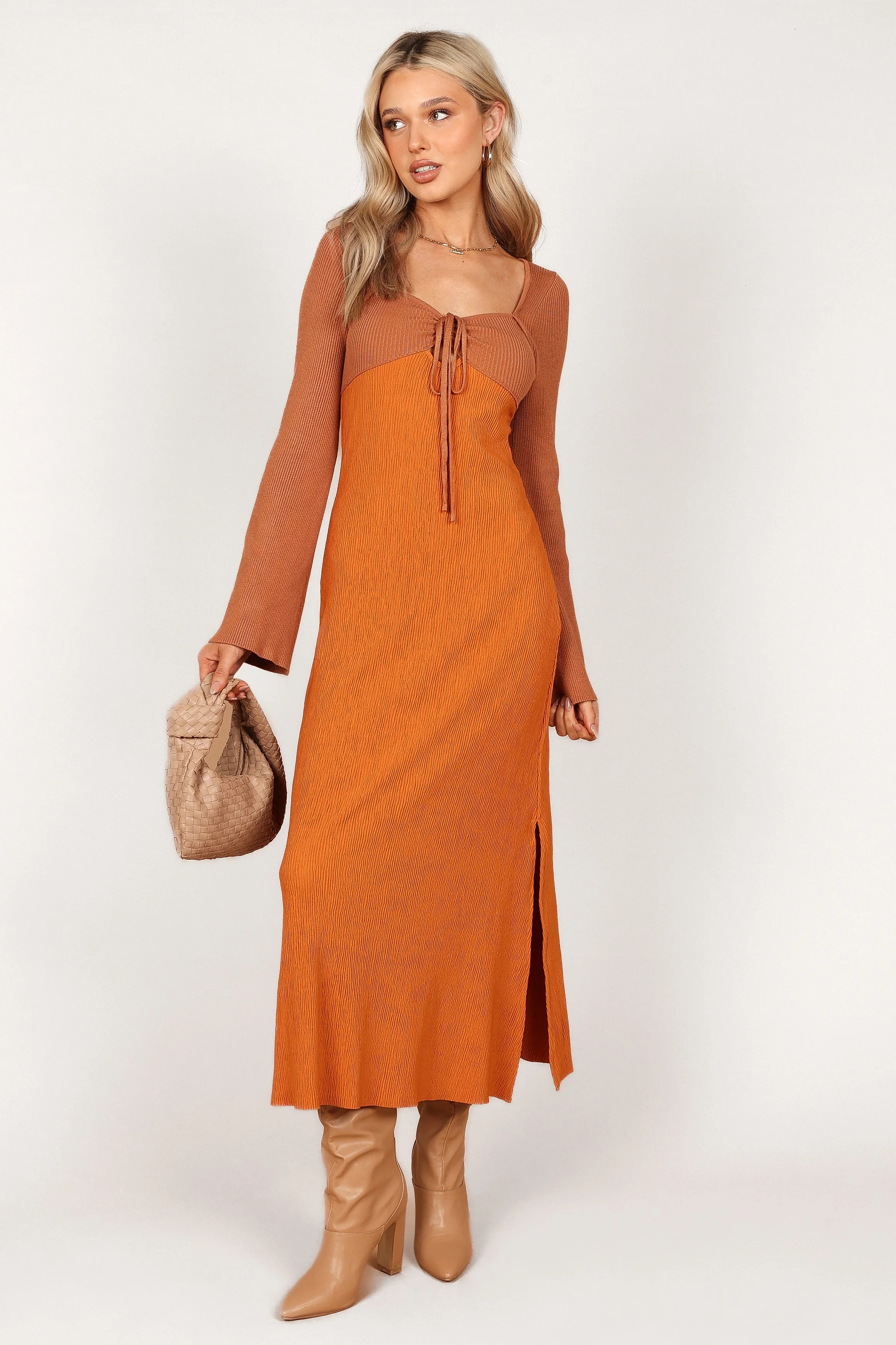 Lirique Long Sleeve Maxi Dress - Tan/Orange