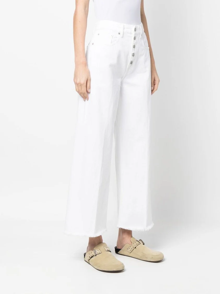 White Cropped Wide-Leg Jeans