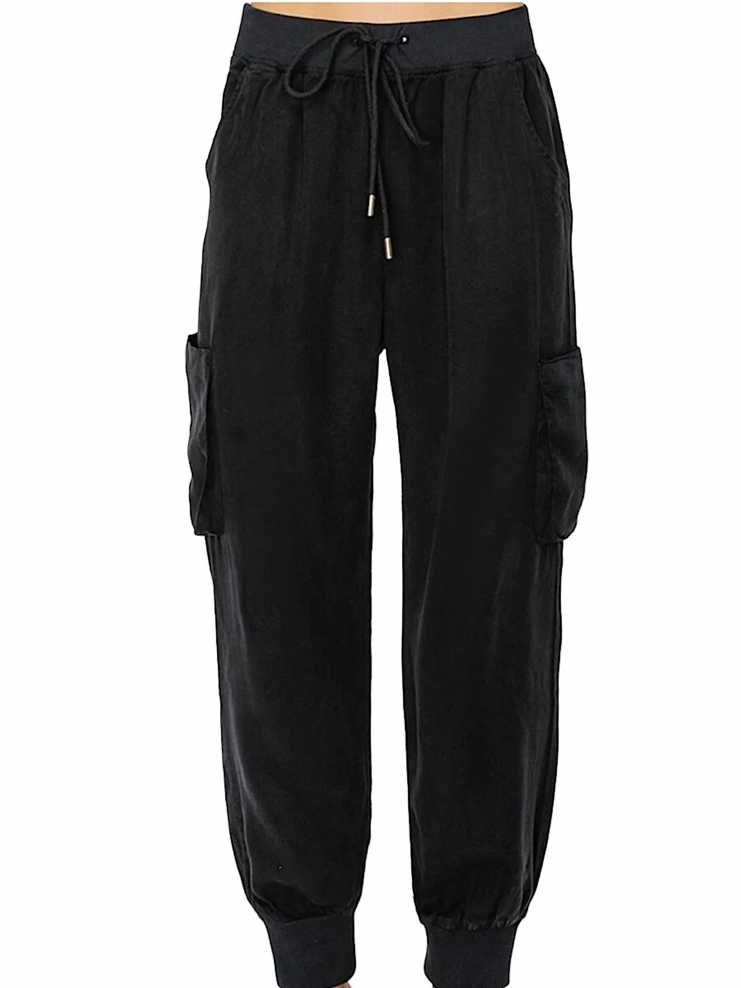 Drawstring Tencel Big Pocket Joggers In Black