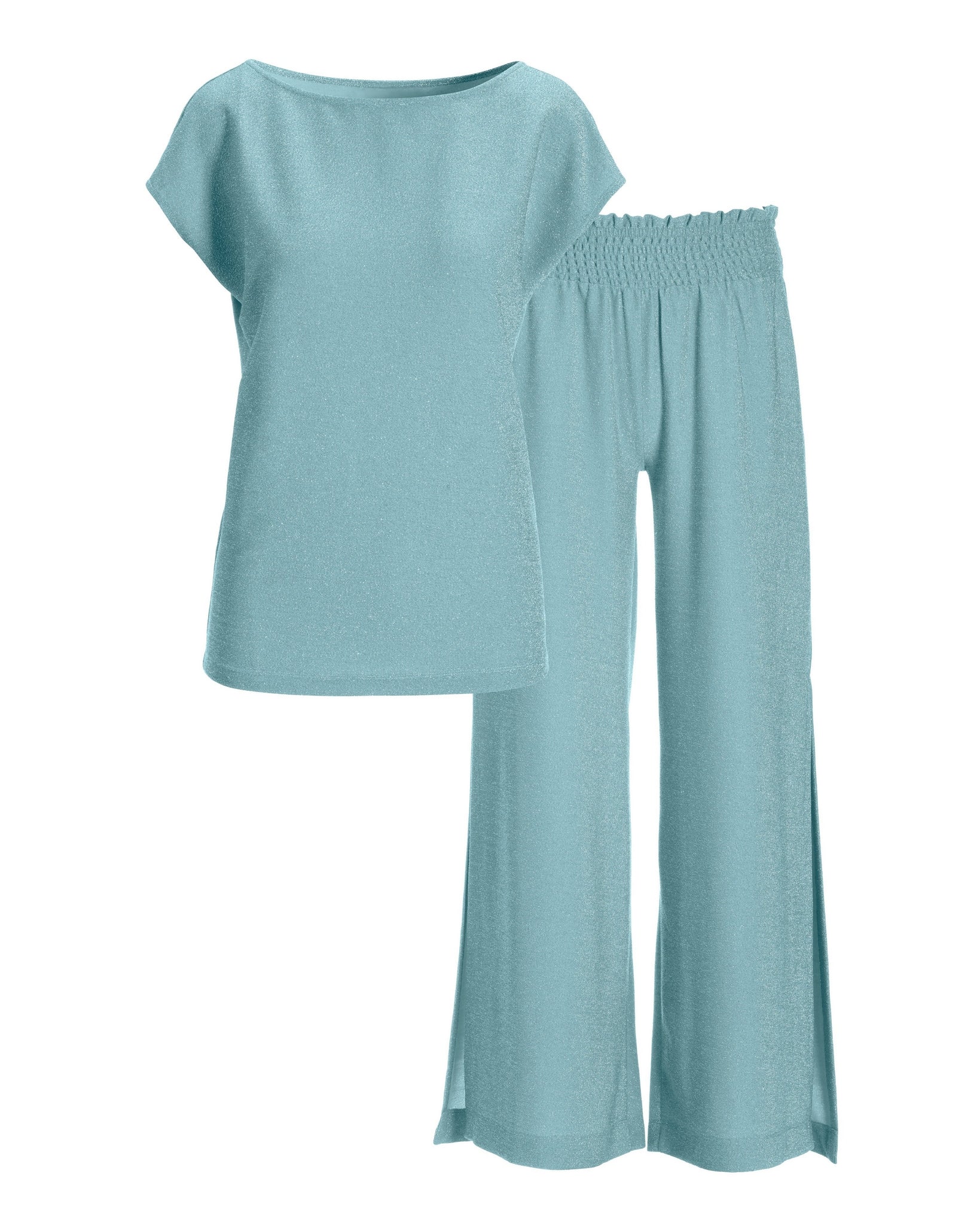 Metallic Effortless Two-Piece Lounge Set Aqua
