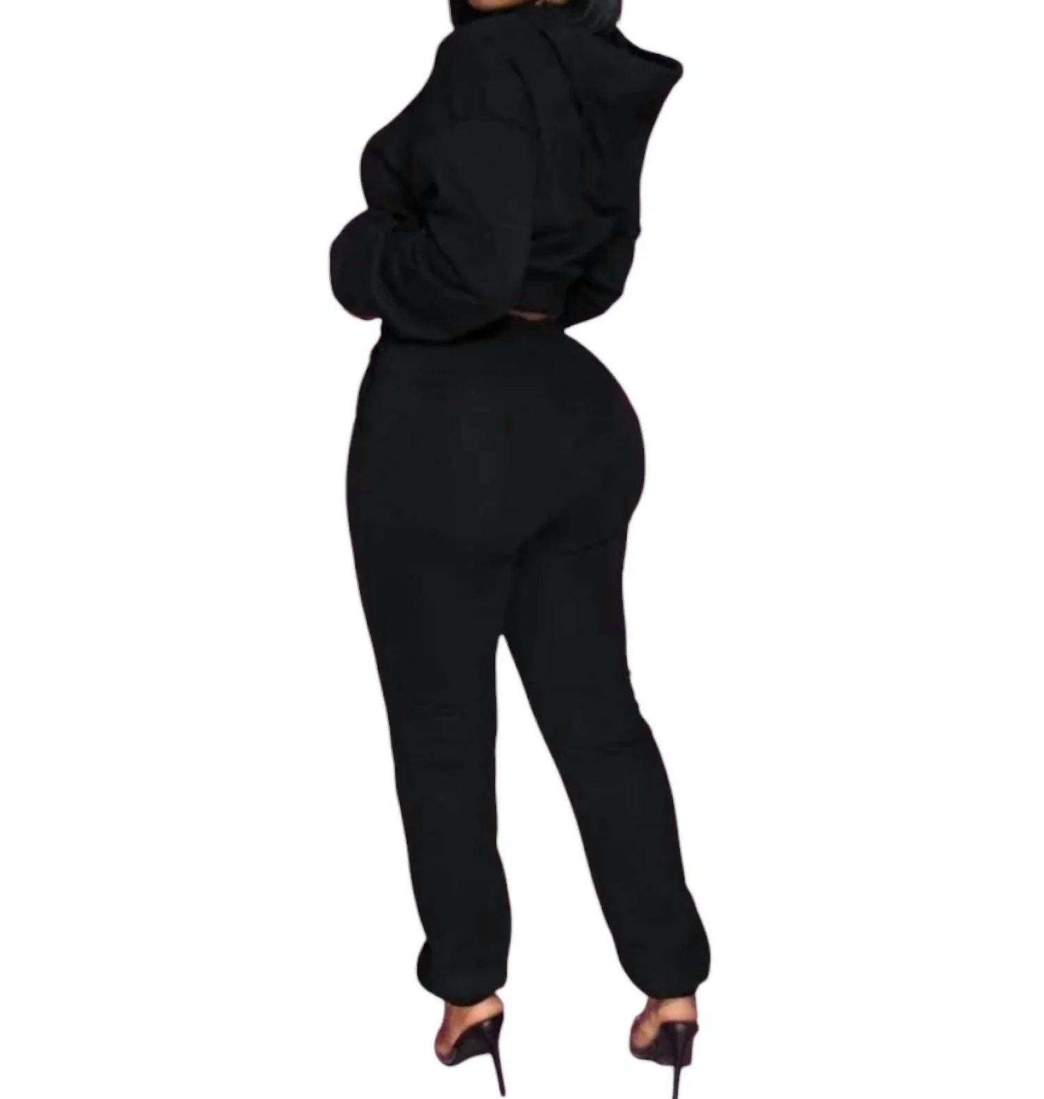 Karlie Heart Cutout Crop Top & Jogger Set In Black