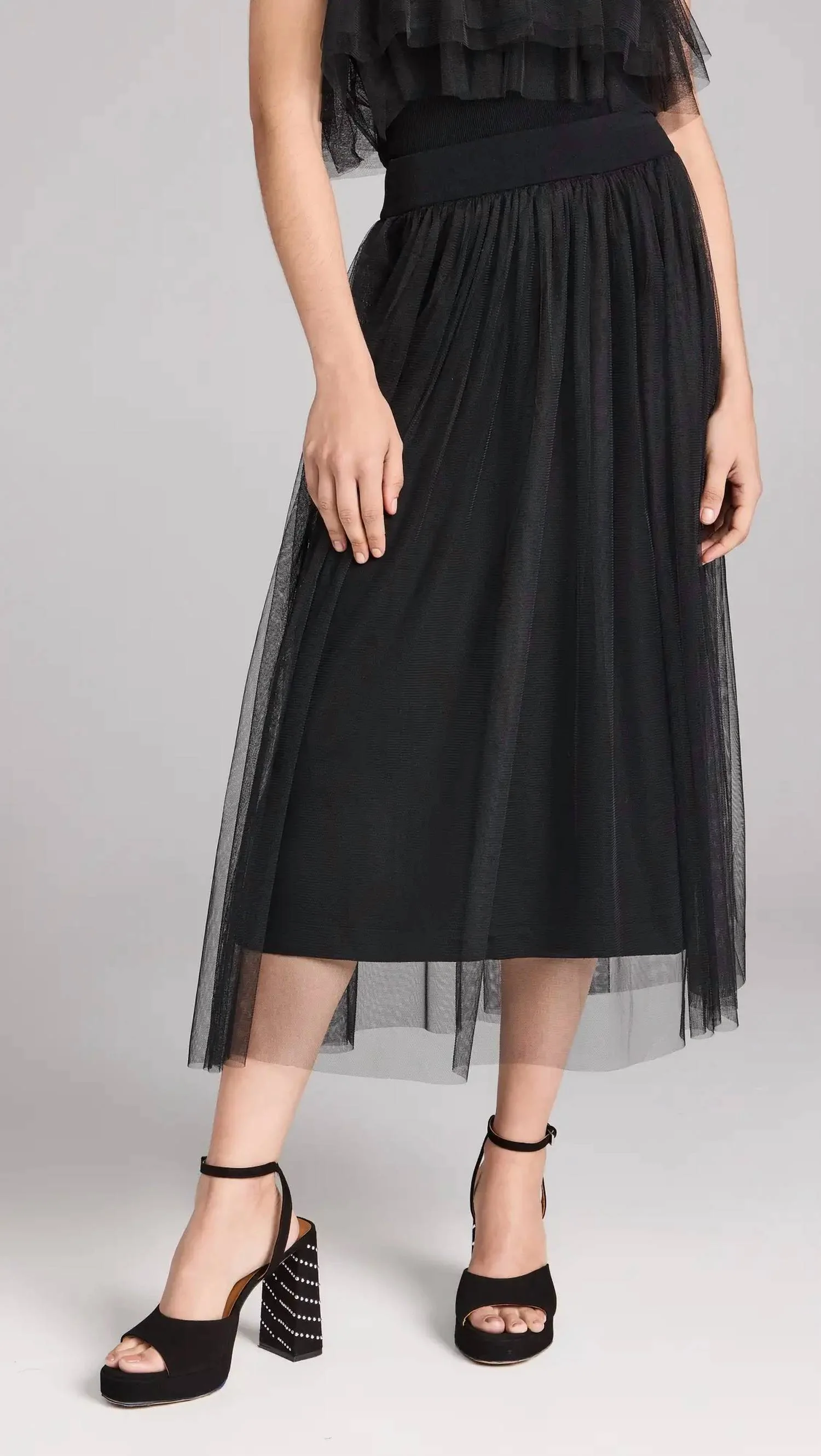 Gathered Skirt With Tulle In Black