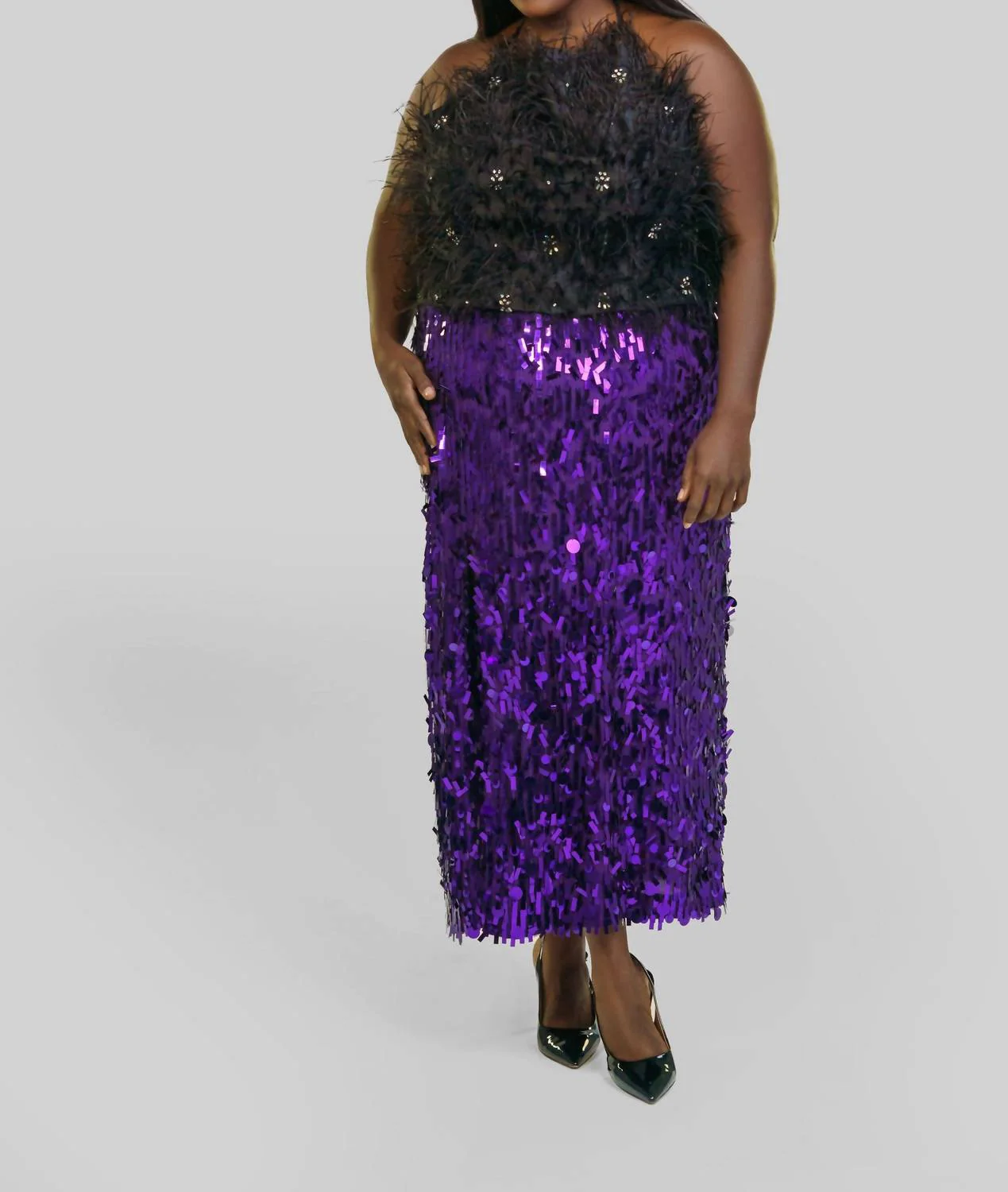 Alana Sequin Side Slit Skirt In French Violet