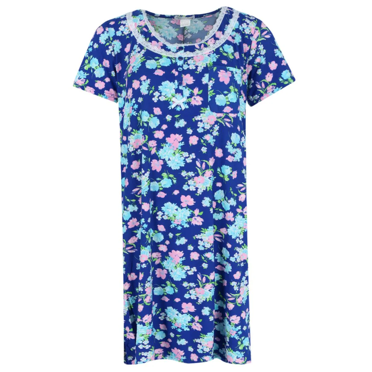 Women's Plus Size Floral Henley Short Sleeve Sleep Gown